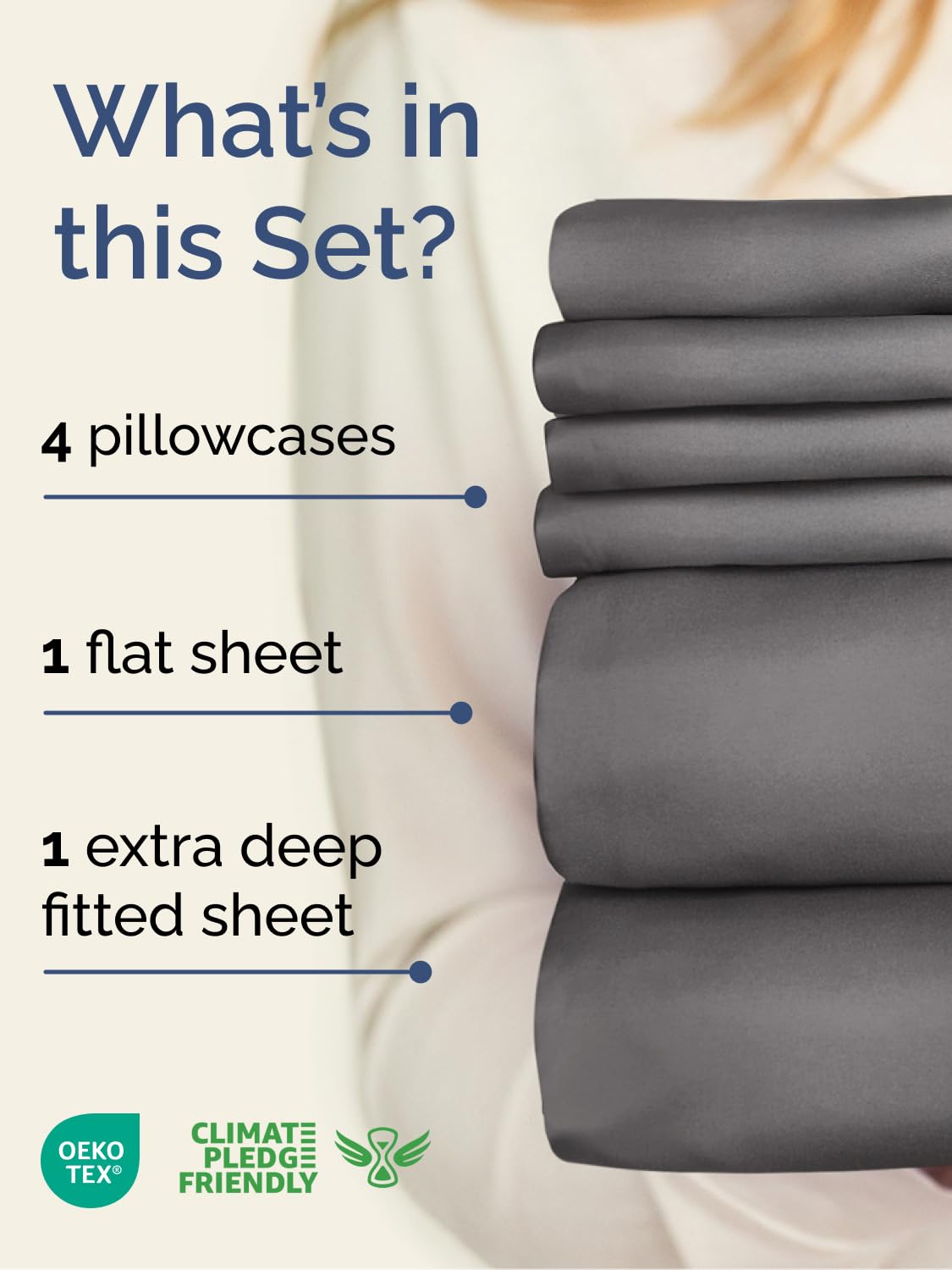 Extra Deep King Sheet Set - 6 Piece Breathable and Cooling Sheets - Hotel Luxury Bed Sheets Set - Easy & Secure Fit - Soft, Wrinkle Free and Comfy Sheets Set - Grey Sheet Set with Extra Deep Pockets