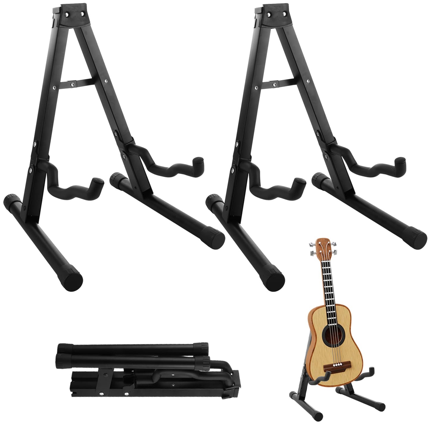 Acrux7 2 Pack Guitar Stand Metal Floor Guitar Stands Foldable Folding A Frame Guitars Stands Universal Fits Any Guitars, Acoustic, Classical, Bass (Black)
