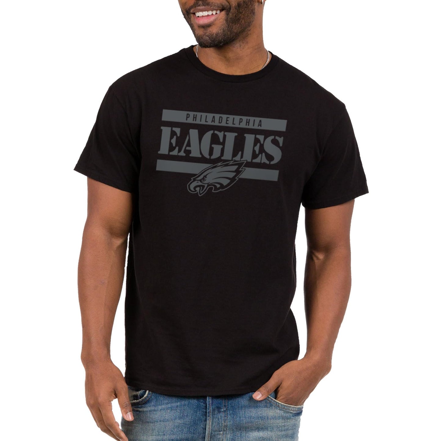 Junk Food Men's Standard x NFL-Team Stencil Block-Officially Licensed Adult Short Sleeve Fan T-Shirt Women Black