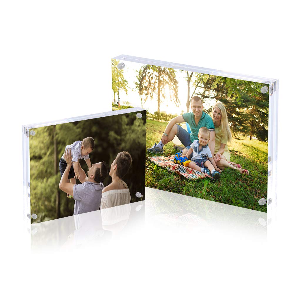 5x7 Acrylic Photo Frame, Magnetic Picture Frames, 10 + 10MM Thickness Stand in Desk Table, Clear (5 Pack)