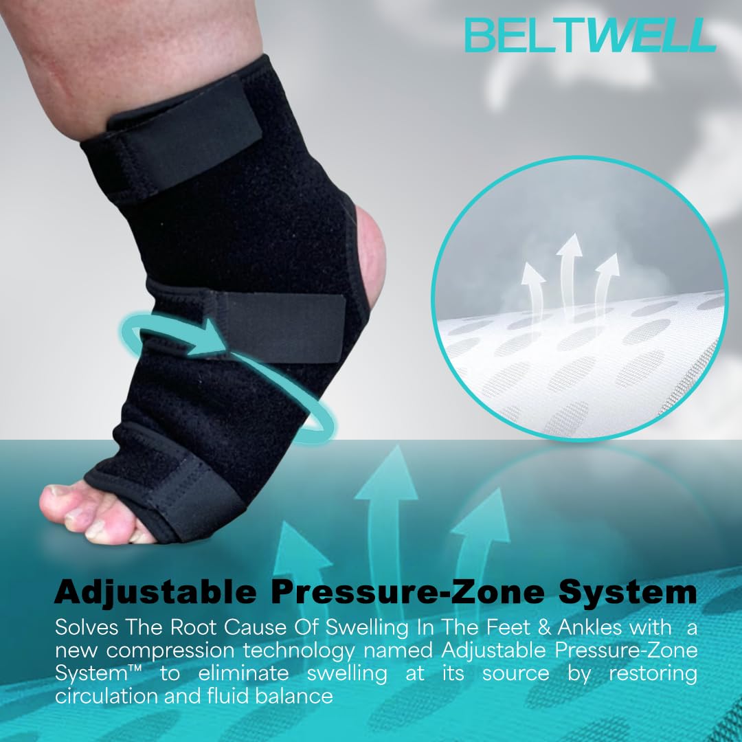 Beltwell® - Adjustable Foot & Ankle Compression Wraps For Edema, Lymphedema, Swelling, Neuropathy, Diabetic Foot Care, Circulation (2 Wraps) (Large) (Black, X-Large)