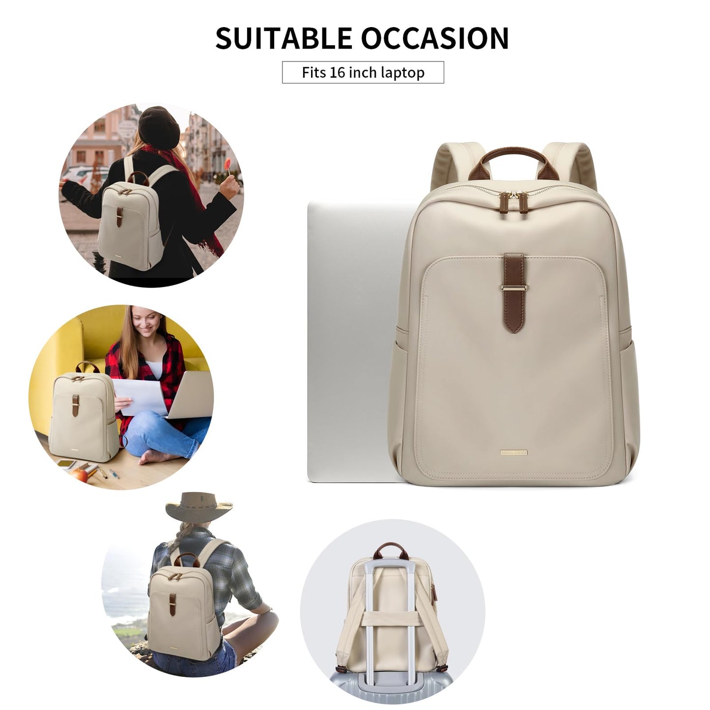 Laptop Backpack Purse for Women Fits 16 Inch Notebook Casual Daypack Work Travel College Bookbag Fashion Computer Bag (Apricot, 16 Inch)