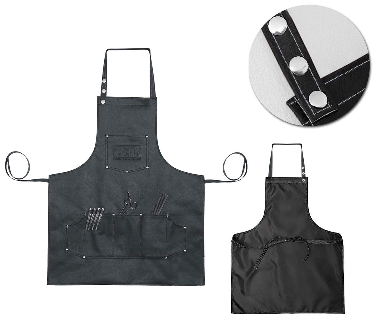 Facón Professional Leather Hair Cutting Hairdressing Barber Apron Cape for Salon Hairstylist - Multi-use Adjustable with 8 pockets - Heavy Duty Premium Quality - Limited Edition - 30" x 24" (Black)