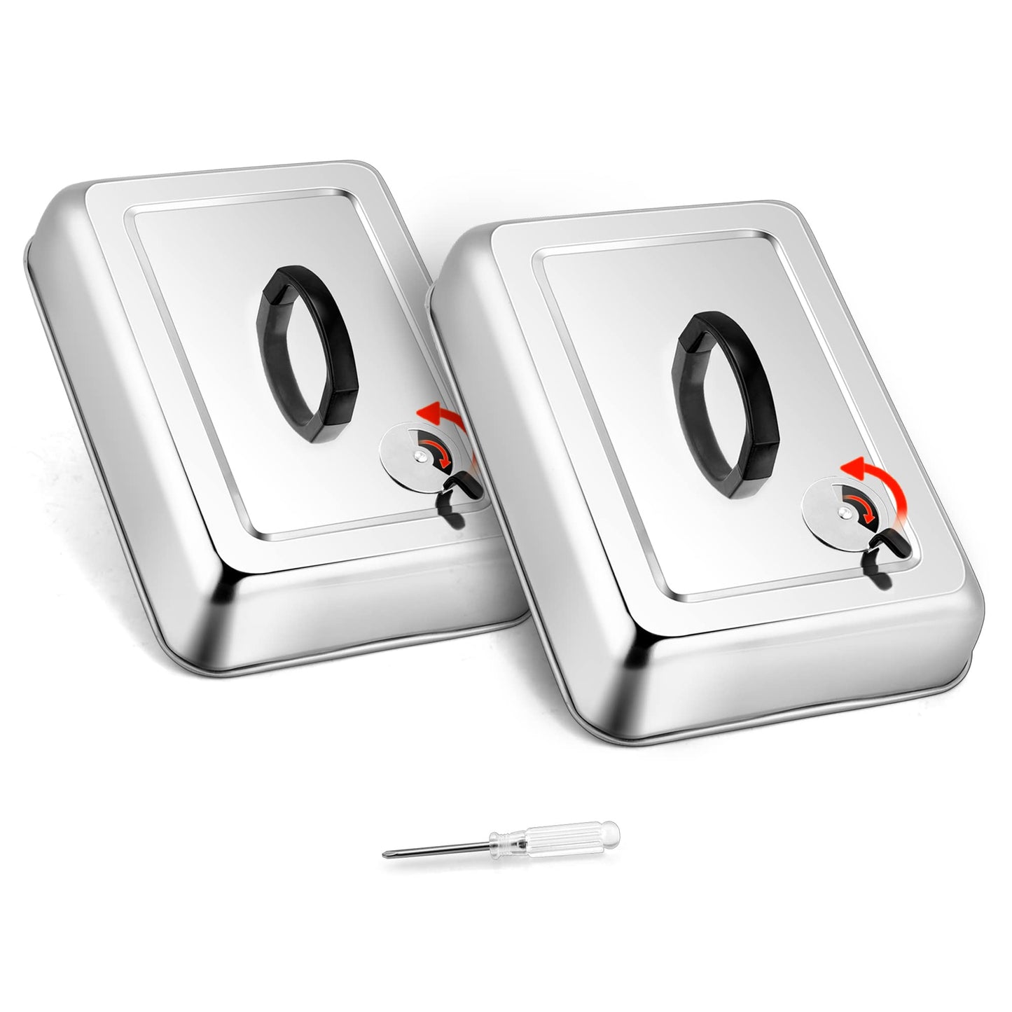 Leonyo 33 x 24 cm Rectangular Basting Cover Set of 2, with Adjustable Vent, Stainless Steel Metal Cheese Melting Dome Lid Heavy Duty for Outdoor&Indoor Flat Top Griddle BBQ Grilling Buffet Keep Warm