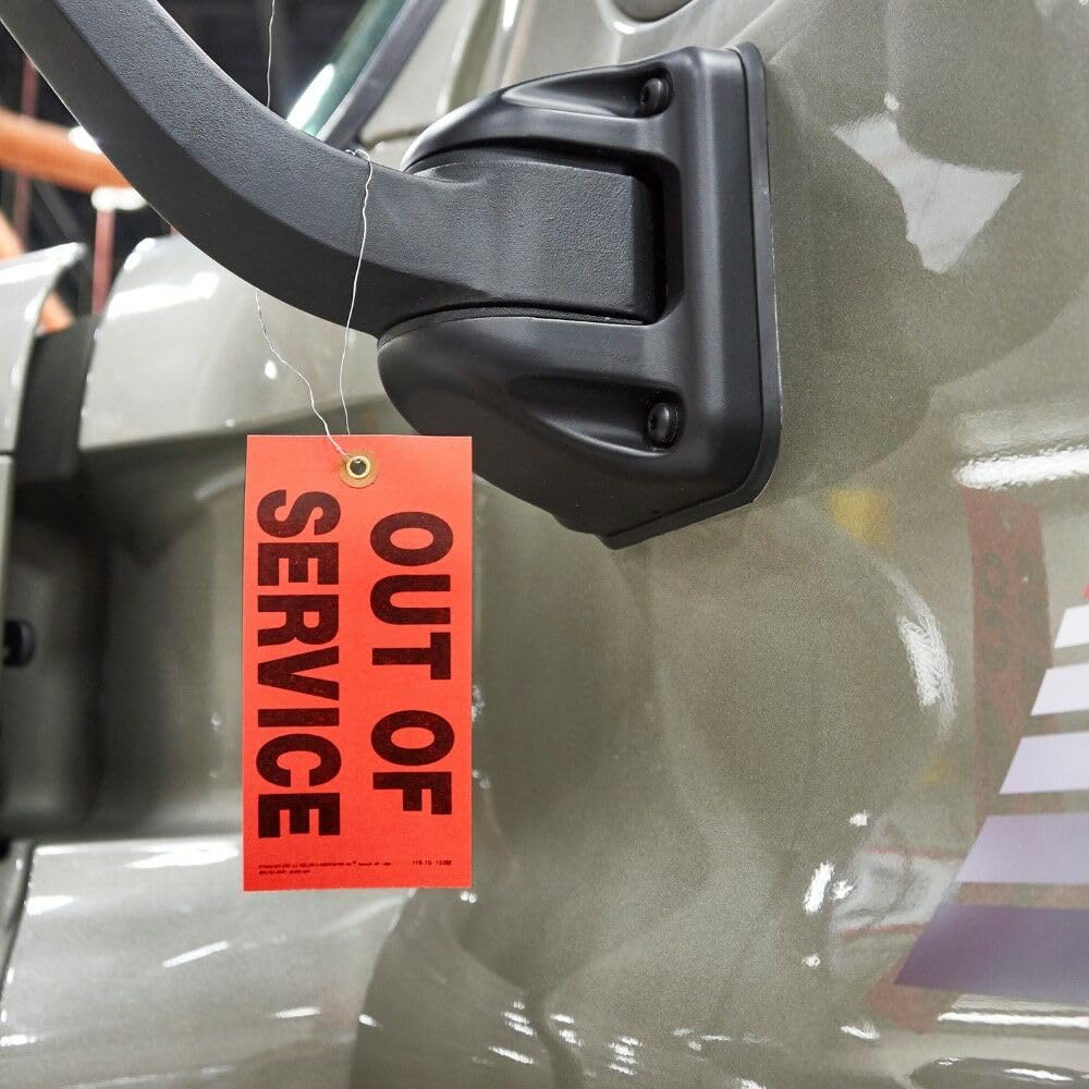Out of Service Tags 50-pk. - 6.25" x 3.125", Red, Synthetic, 12" Tag Wires Attached - Easily Identify Equipment Availability - J. J. Keller & Associates