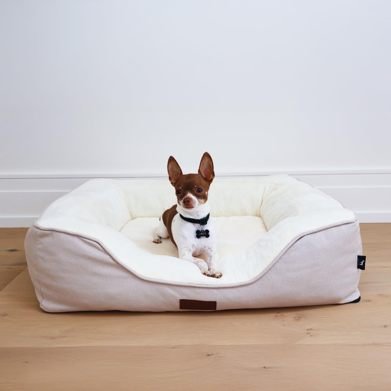 JACKO & CO - Premium Orthopedic Dog Bed with Egg Crate Memory Foam – Waterproof Lining & Removable Machine Washable Cover – Soft Velvet Fabric & High-Density Foam with Non-Slip Base (Beige, X-Small)