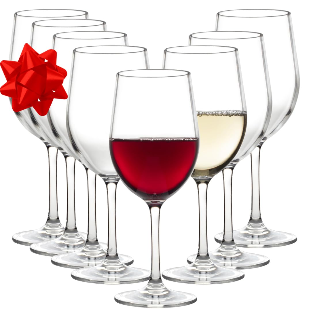 Deco Unbreakable Stemmed Wine Glasses, 12oz- 100% Tritan- Shatterproof, Reusable, Dishwasher Safe Drink Glassware (Set of 8)- Indoor Outdoor Drinkware - Great Holiday & Wedding Gift