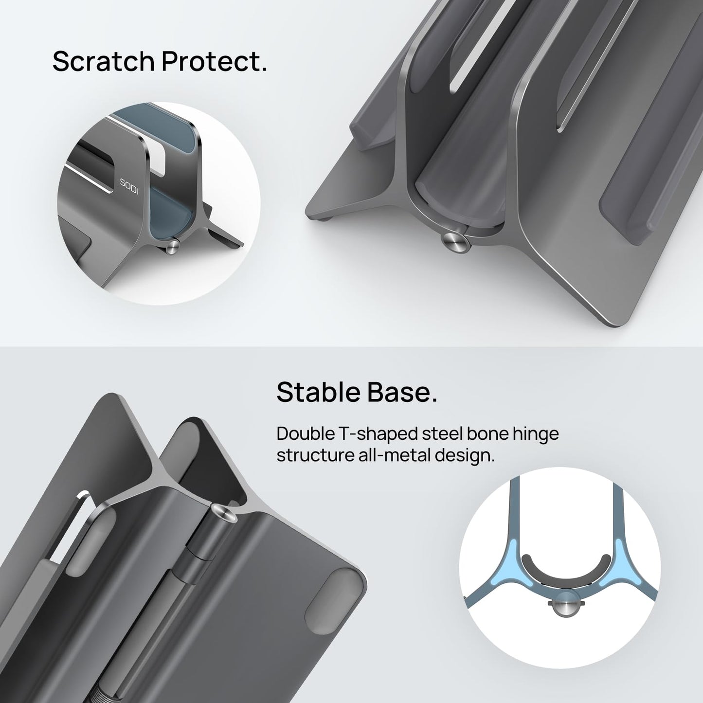SODI Vertical Laptop Stand for Desk Storage, Portable Computer Stand Vertical MacBook Stand, Aluminum Laptop Holder Vertical Dock Stand Holder Compatible with MacBook Pro, MacBook Air, Space Grey