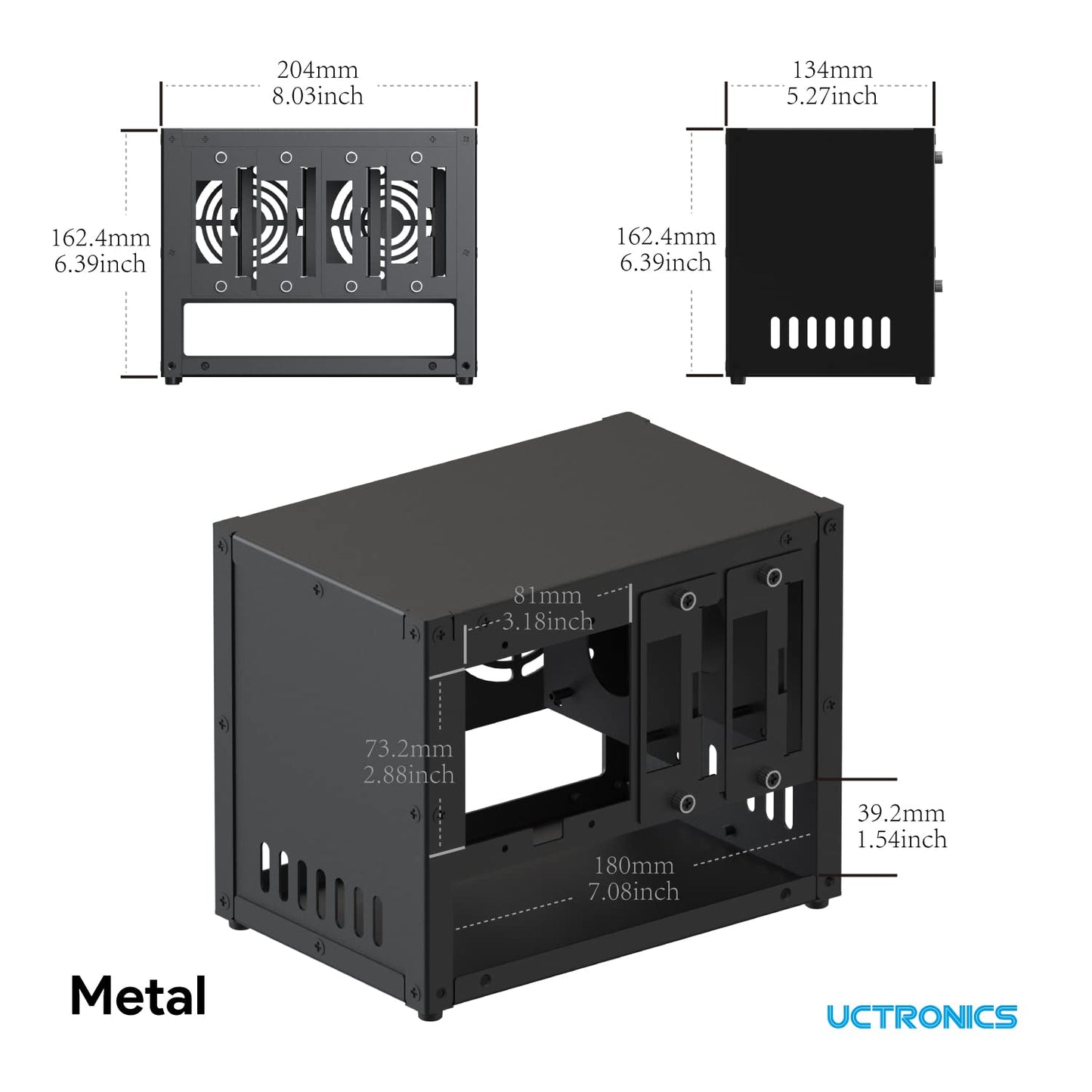 UCTRONICS Upgraded Complete Enclosure for Raspberry Pi Cluster, Compatible with Pi 5, 4B, 3B+/3B, and Other B Models, House Up to 4×2.5" SSD, Support PoE/PoE+ HAT and Switch, 2 Cooling Fans