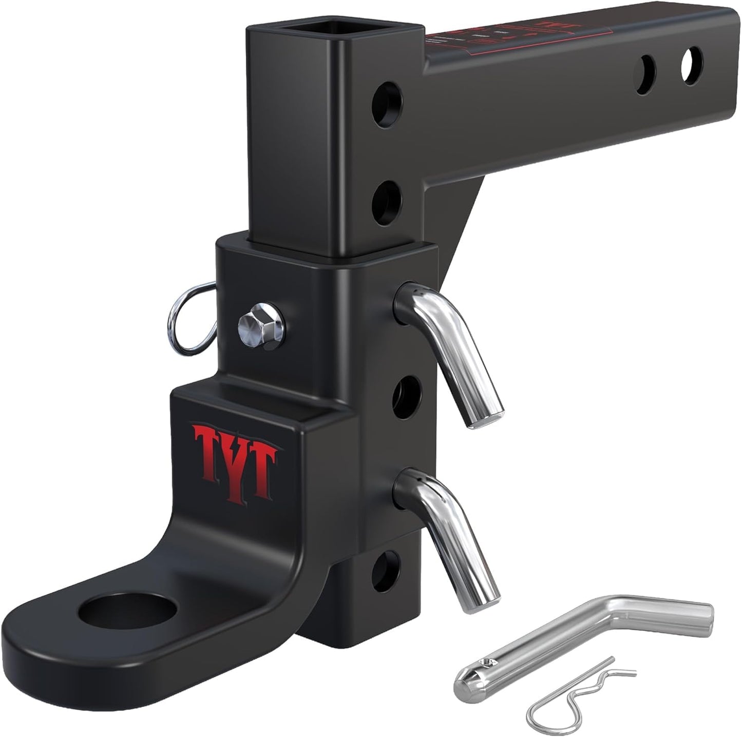 TYT Adjustable Trailer Hitch Ball Mount, 6-Position Tow Hitch, Fits 2-Inch Receiver, with 1" Hitch Ball Hole, 9-1/2" Drop & 8-1/4" Rise Drop Hitch, 7500 lbs