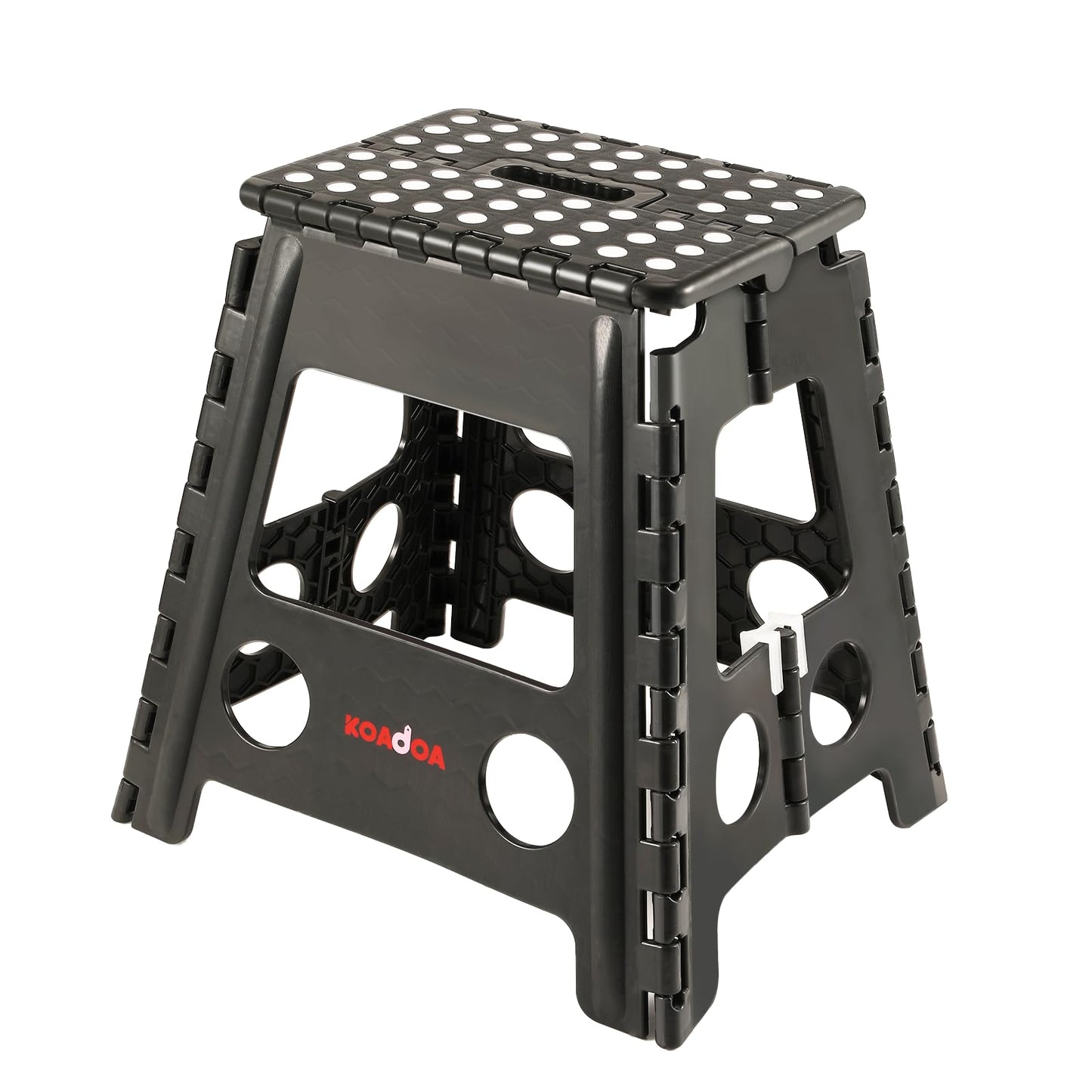 KOADOA Step Stool - Hold Up to 330 lbs, 16 Inch Foldable Foot Stool for Kids Adults, Heavy Duty Plastic Step Stool with Anti-Slip Surface, Carry Handle for Home Indoor Outdoor (Black)
