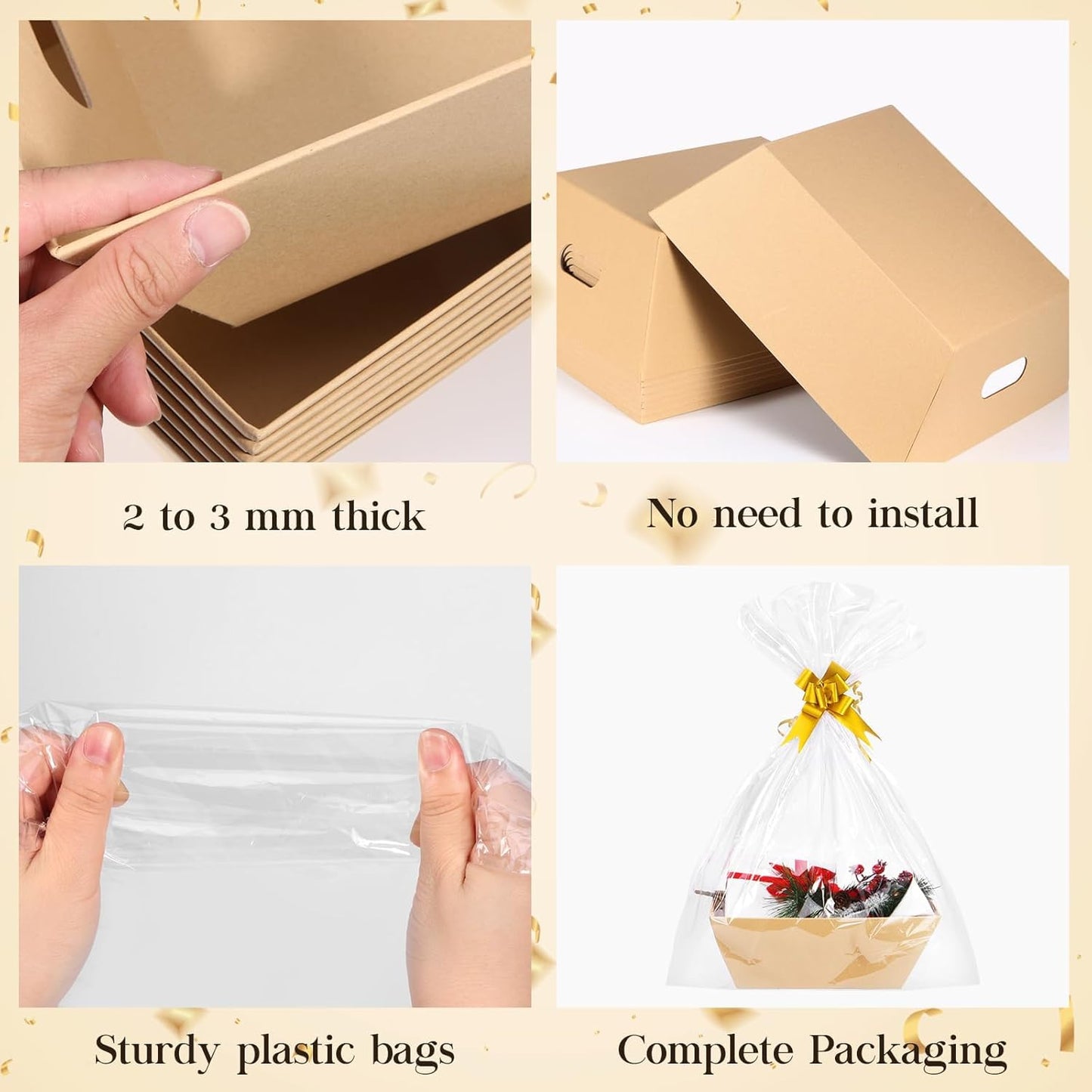 10 Pack Basket for Gifts Empty, 11.8" x 9.8" Extra Large Gift Basket Sturdy Kraft Market Tray With Handles Gift Baskets Empty to Fill for Birthday, Wedding, Baby Shower, Christmas, Valentines Day