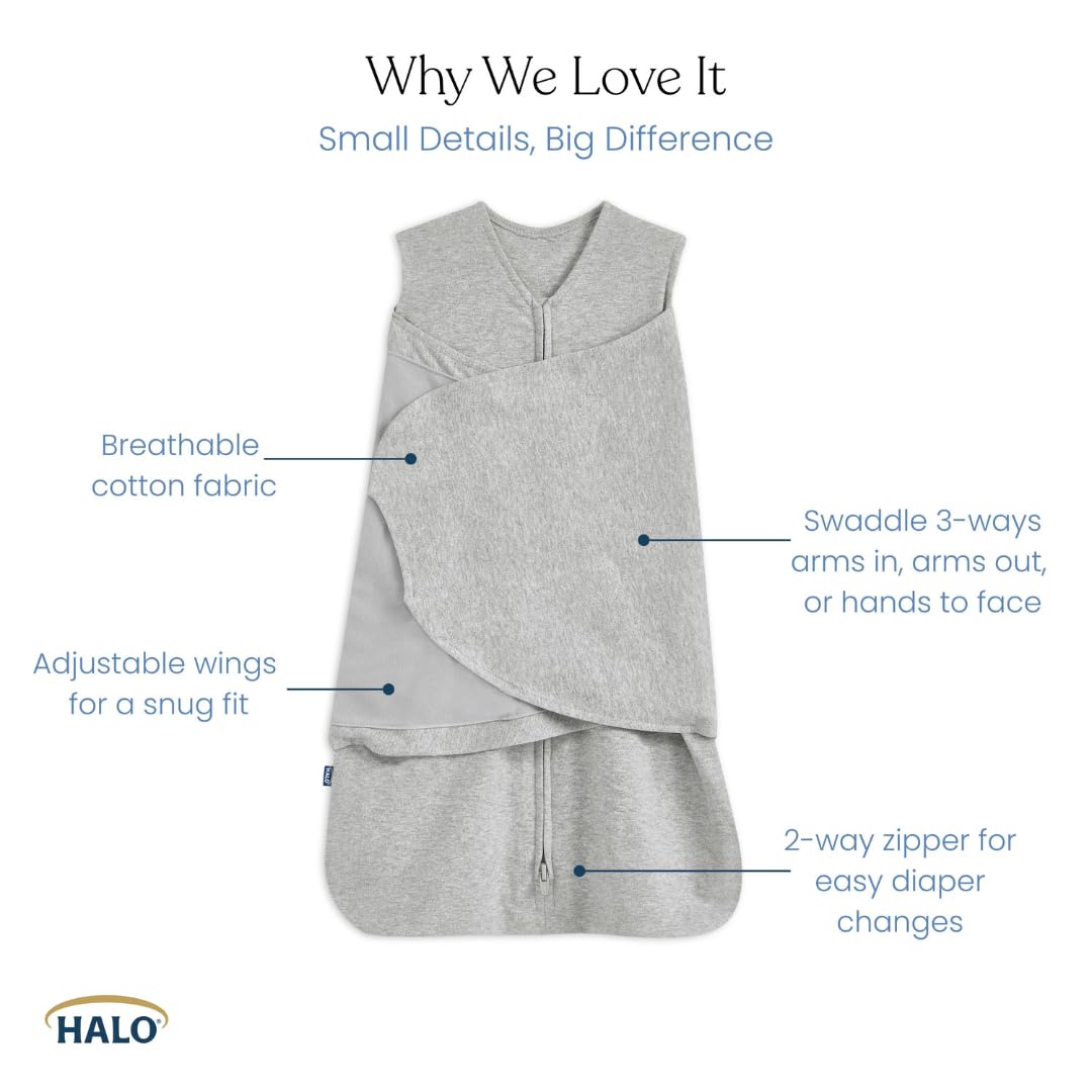 HALO 100% Cotton Sleepsack Swaddle, 3-Way Adjustable Wearable Blanket, TOG 1.5, Forest Friends, Small, 3-6 Months