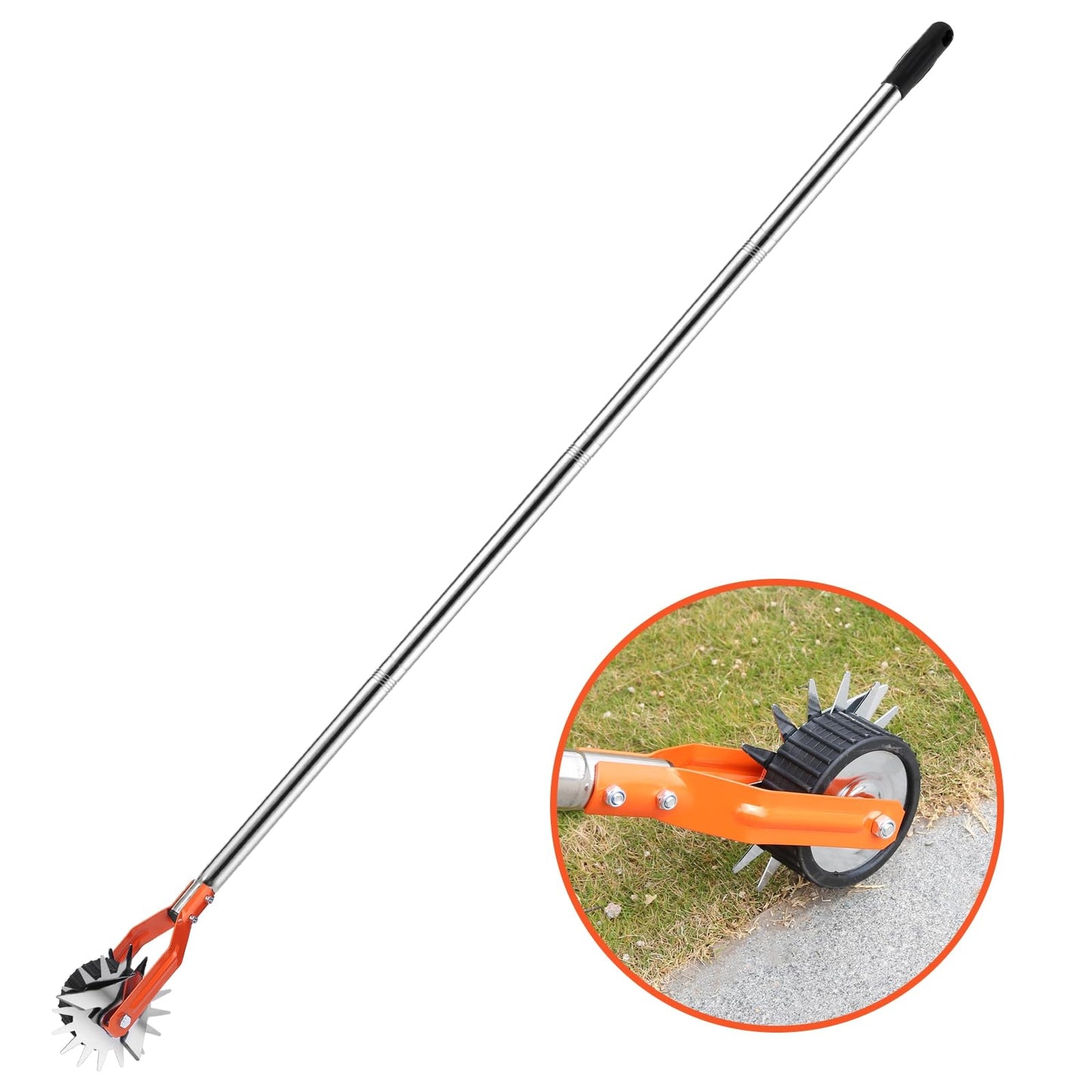 Manual Lawn Edger with Wheel, Rotary Sidewalk Edger Tool for Garden and Yard, 4-Section Stainless Steel Handle with Cushion Grip, 67 in / 170 cm