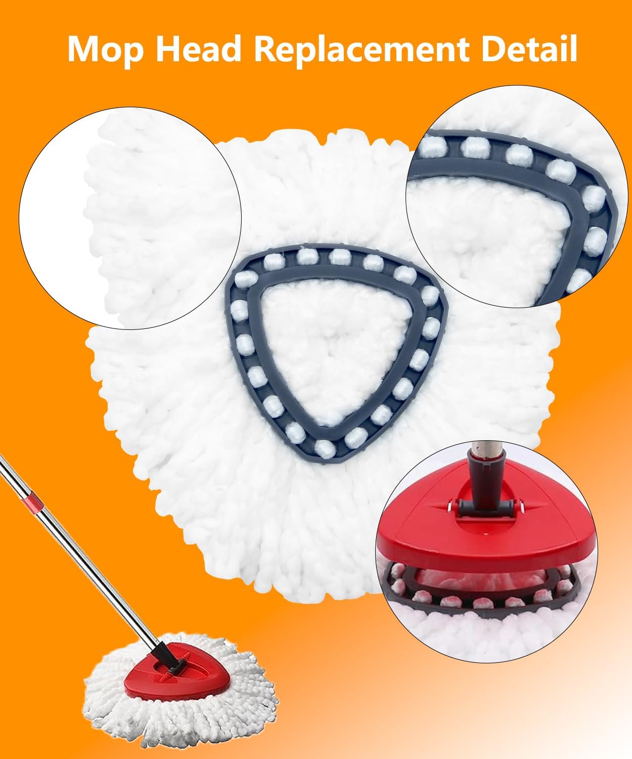 4 Pcs Spin Mop Heads Replacements For Vileda,Spin Mop Replacement Head Set with Base and 30" to 58" Mop Handle,Mop Head Replace,Mop Refills Machine Washable& Easy-to-Replace