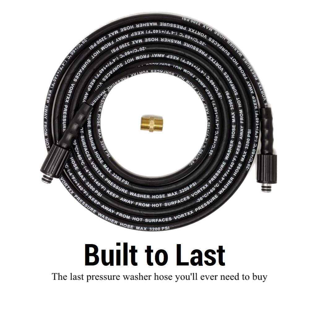 Vortxx Heavy Duty 1/4" x 25FT Pressure Washer Extension Hose for Sun Joe SPX Series, SPX-25HD, M22-15mm, 3200 PSI Steel Wire Braided & Synthetic Rubber Jacket, Kink Resistant
