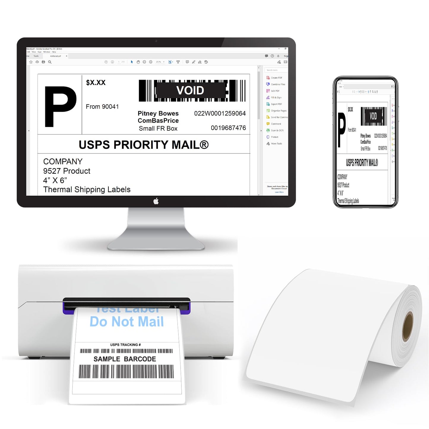 9527 Product 4x6 Blank Direct Thermal Shipping Labels for Zebra 2844 Zp-450 Zp-500 Zp-505,250 Labels/Roll,Total 6 Rolls