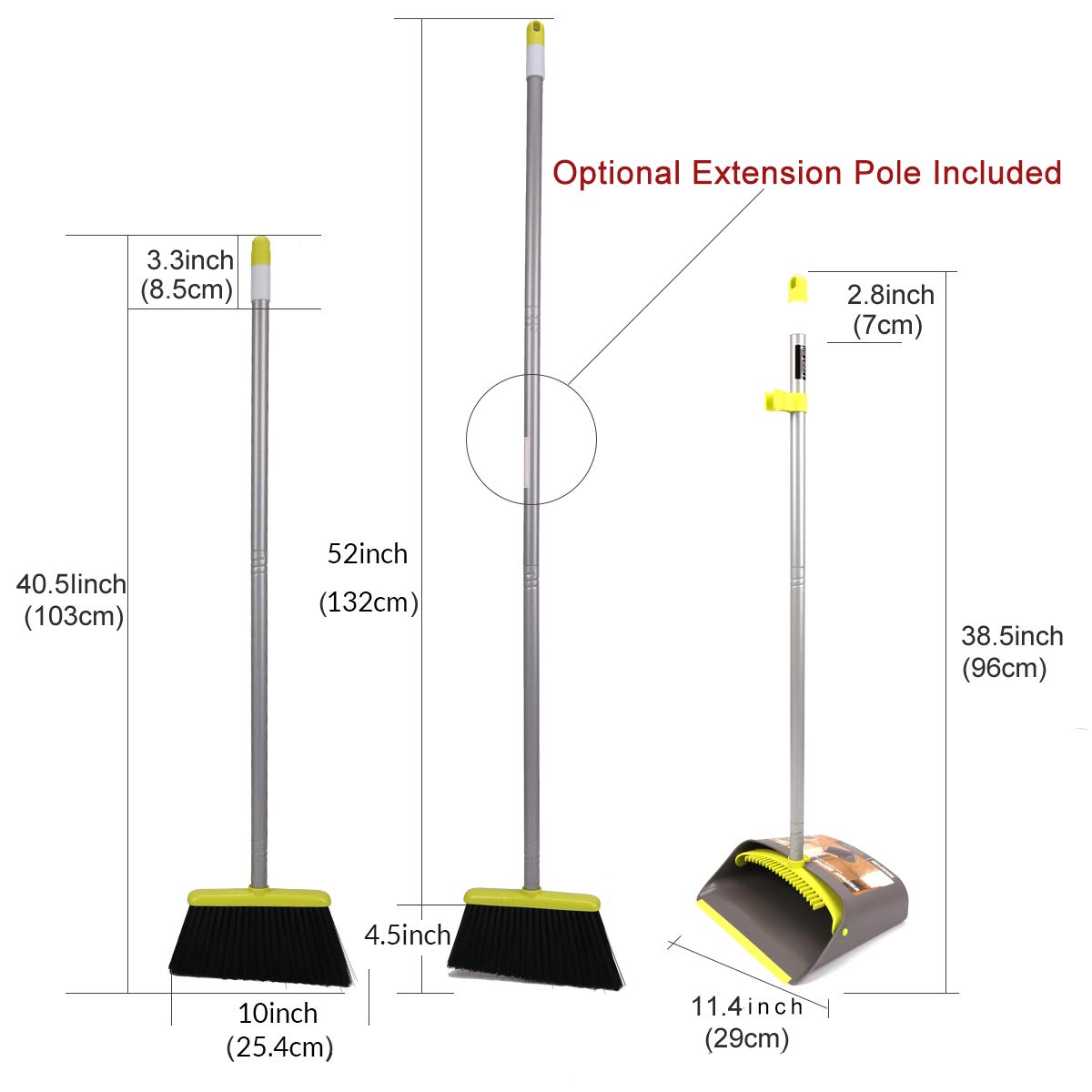 TreeLen Broom and Dustpan Set, Broom with Dust Pan with Long Handle Combo Set for Office and Home Standing Upright Sweep Use with Lobby Broom