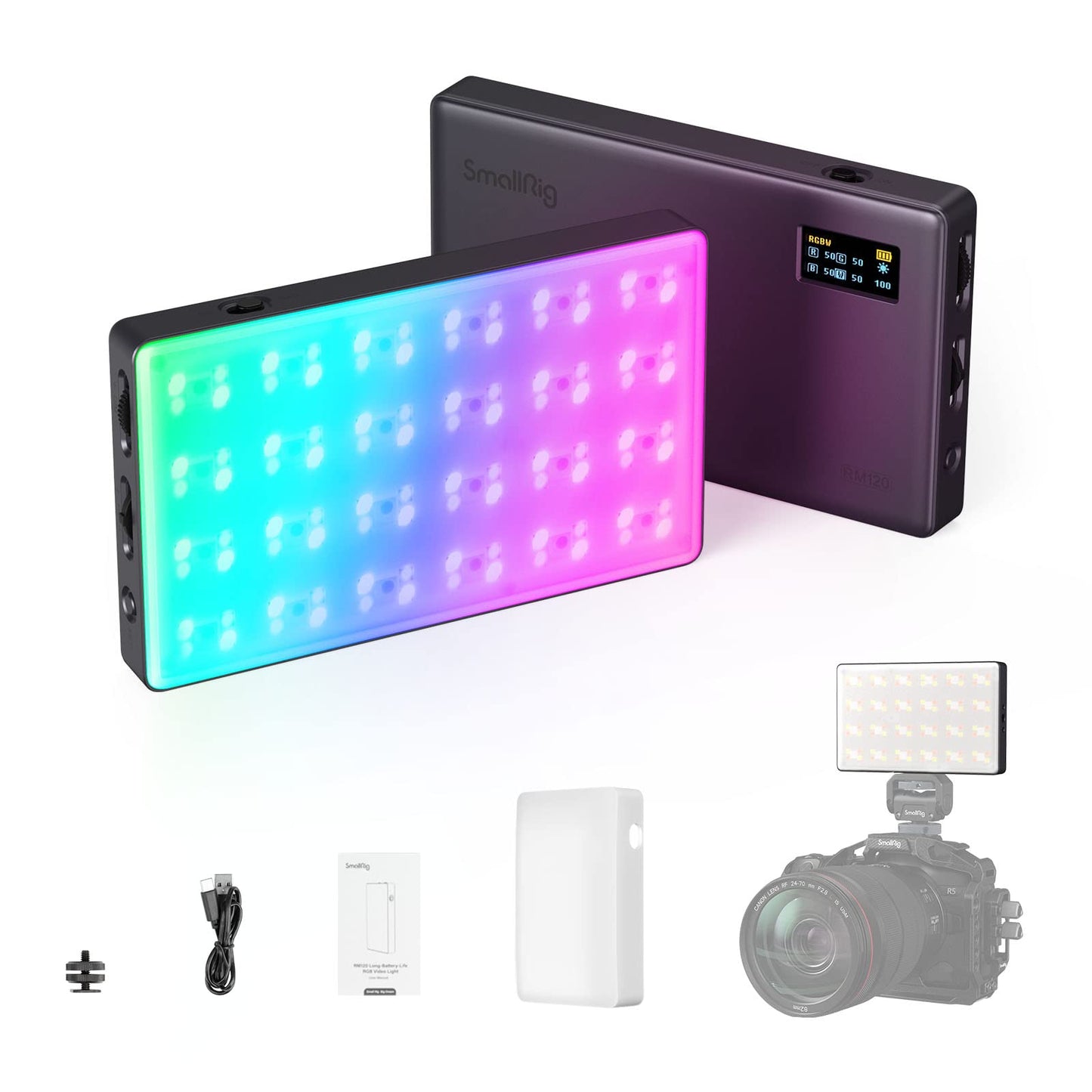SmallRig RM120 RGB Video Light Portable On Camera Light,5000mAh Long Battery Life,Professional Video Conference Lighting 2500K-8500K 98+ CRI Full Color LED Light Panel for TikTok,Photography 3808
