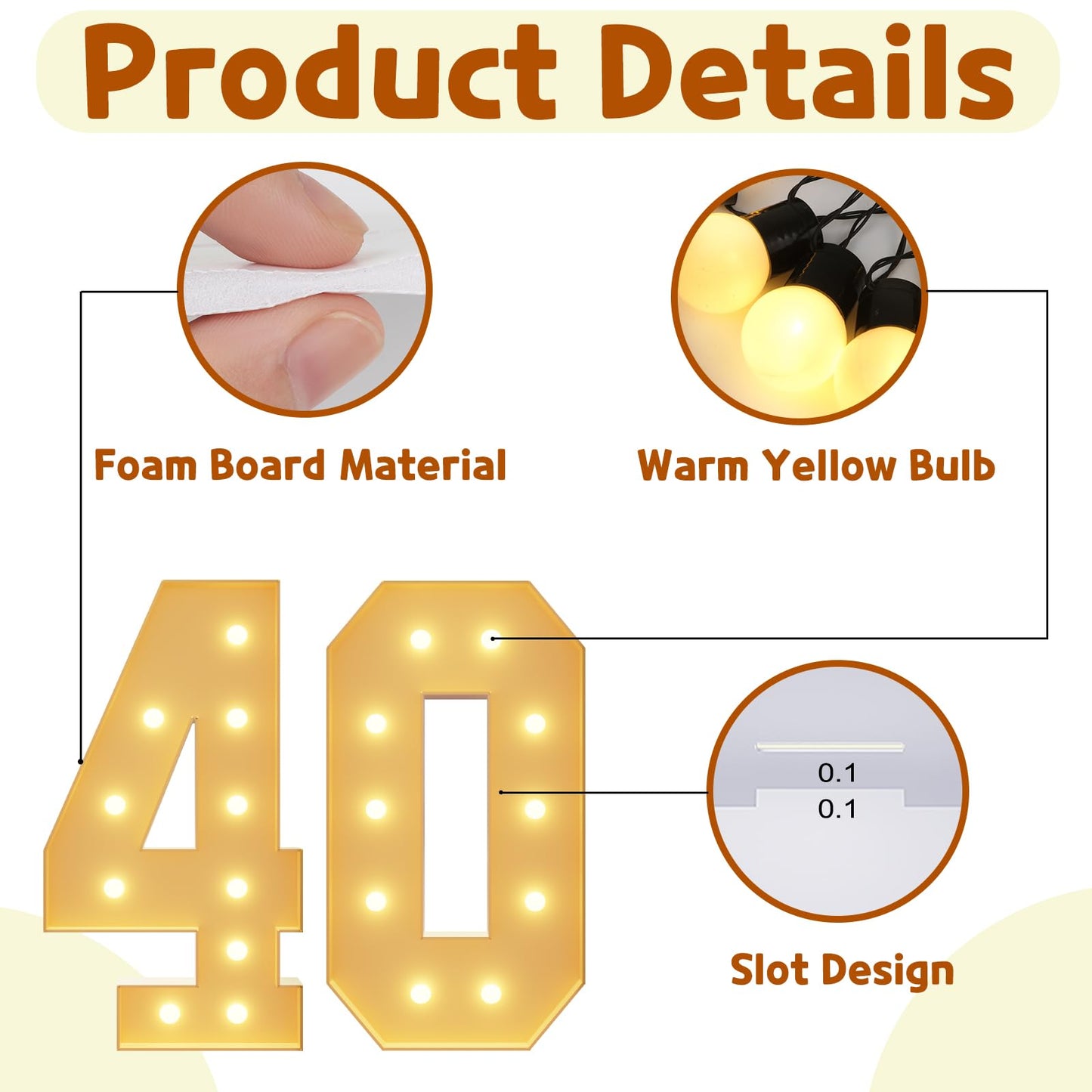 imprsv 4FT 40th Birthday Decorations for Women Men, Marquee Numbers 40