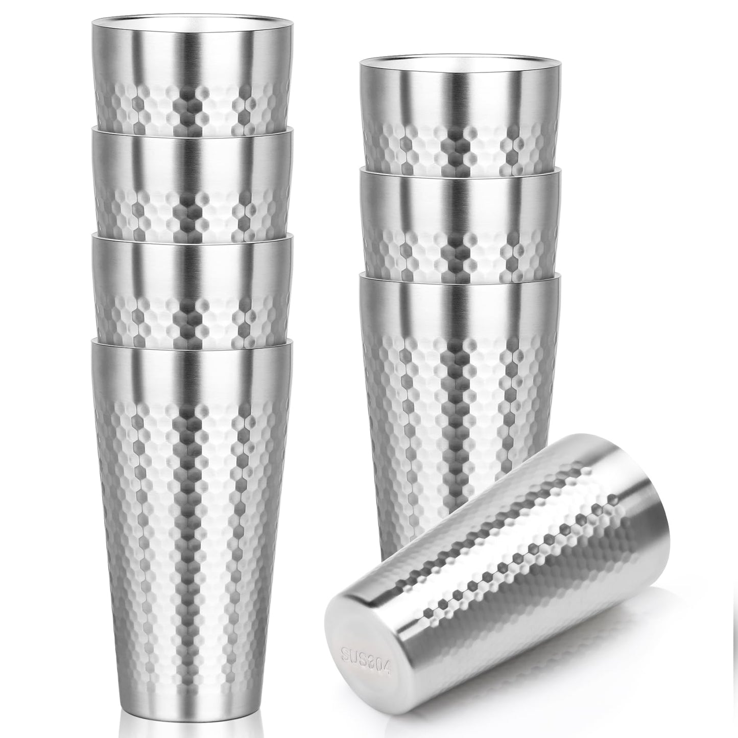 Offiper Metal Cup, 19 oz Insulated Tumbler, 8 Pack Double Wall Unbreakable Stackable Water Tumblers Premium Insulated Stainless Steel Cups Drinking Glasses for Home Travel Camping Outdoor