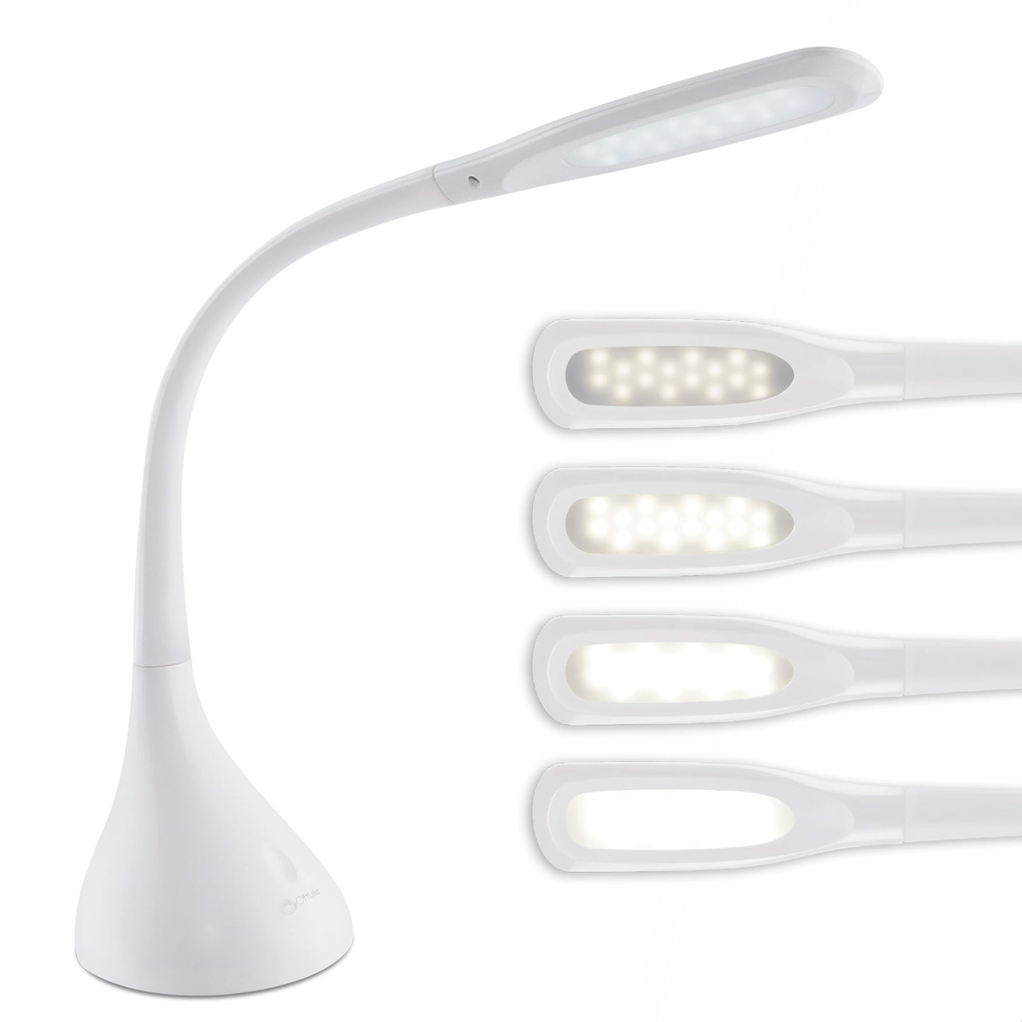 OttLite Creative Curves LED Desk Lamp, White, with Adjustable Neck - 4 Dimmable Brightness Settings for Home Office, Computer Desk, & Dorms