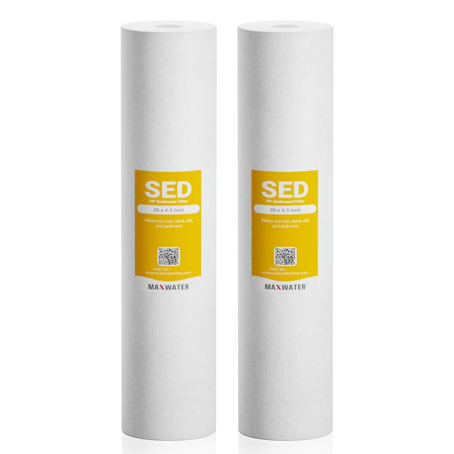 Max Water 20 x 4.5 Whole House Sediment Filter Cartridge 5 Micron Well Water Replacement Cartridge Compatible with DGD-5005-20, FP25B, AP810-2, 2-Pack