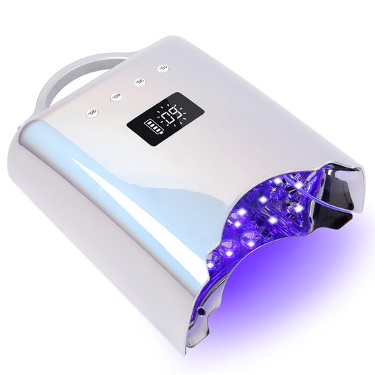 BOMOQING UV Nail Lamp, 78W Cordless LED Nail Dryer for Gel Polish with 4 Timer Settings & LCD Display, Fast Nail Light Curing Lamp for Salon (Metallic Silver)