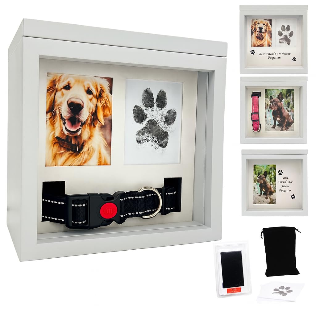 OtterPets Large Dog Urn for Ashes, 4 Customizable Displays with Paw Print Ink Kit, Pet Urn for Dog Ashes, Pet Cremation Box (White)