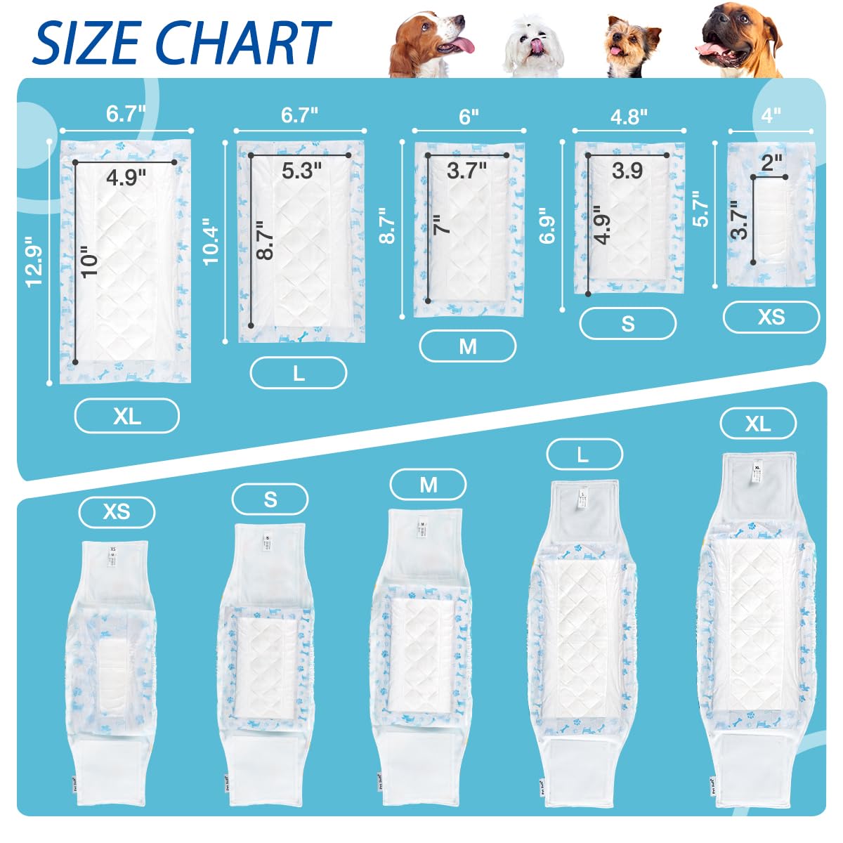 Leopinky Disposable Dog Diaper Booster Pads M - 100 Count, Dog Diaper Liners for Male & Female Dogs, Inserts fit Most Puppy Diapers - Pet Belly Bands and Male Dog Wraps