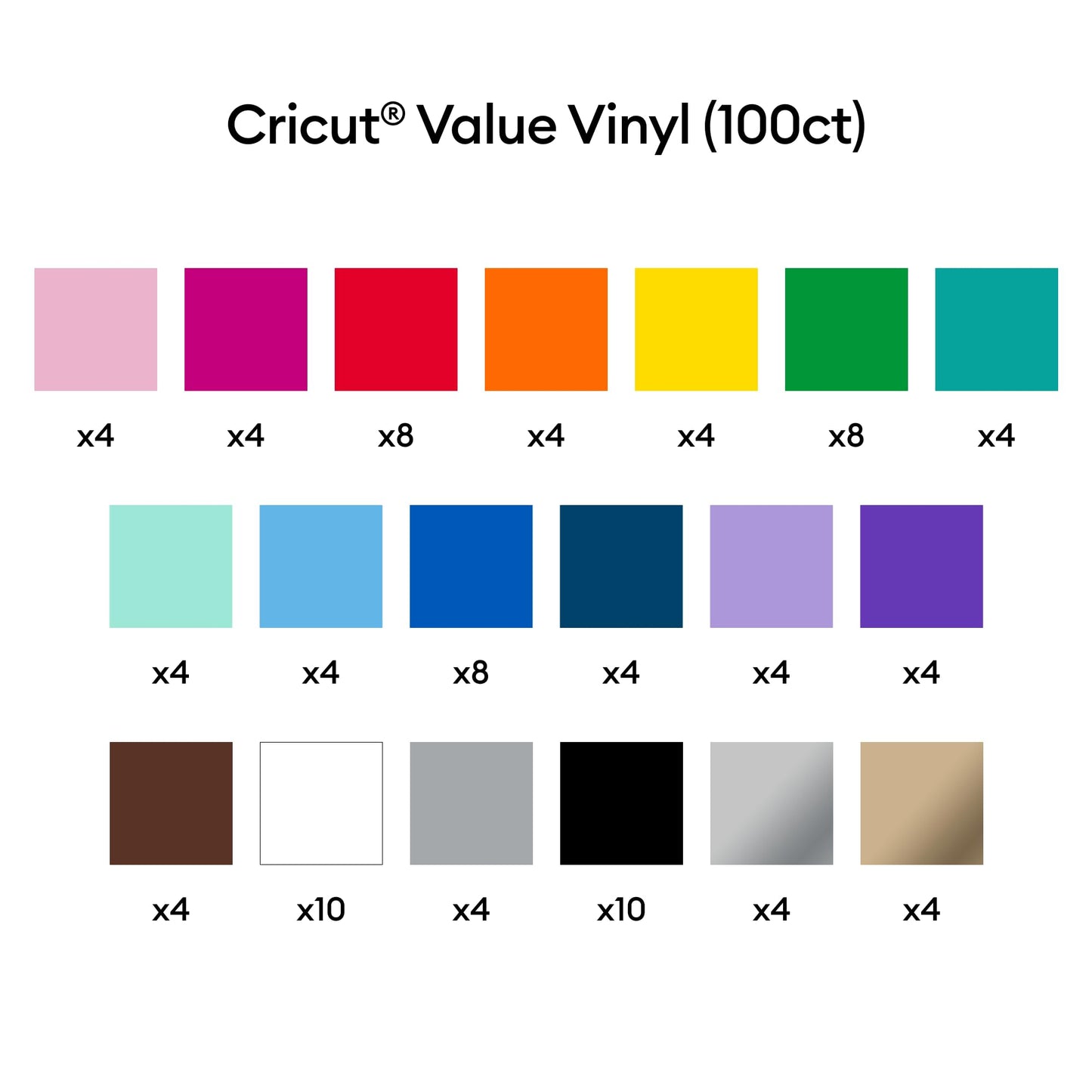 Cricut Value Permanent Vinyl - 100ft Rainbow Sampler, 12in x 12in Sheets (100 Count)
