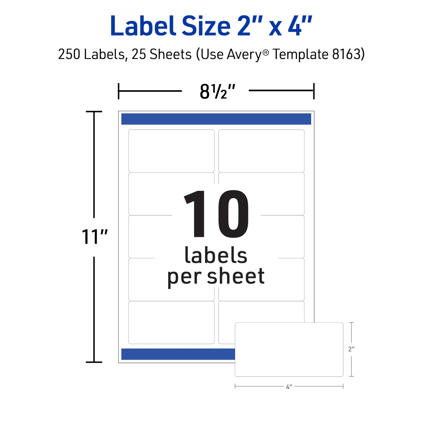 Avery TrueBlock Printable Shipping Labels with Sure Feed, 2" x 4" Customizable Stickers, White, 1,250 Blank Mailing Labels Total (5-Pack of 8163)