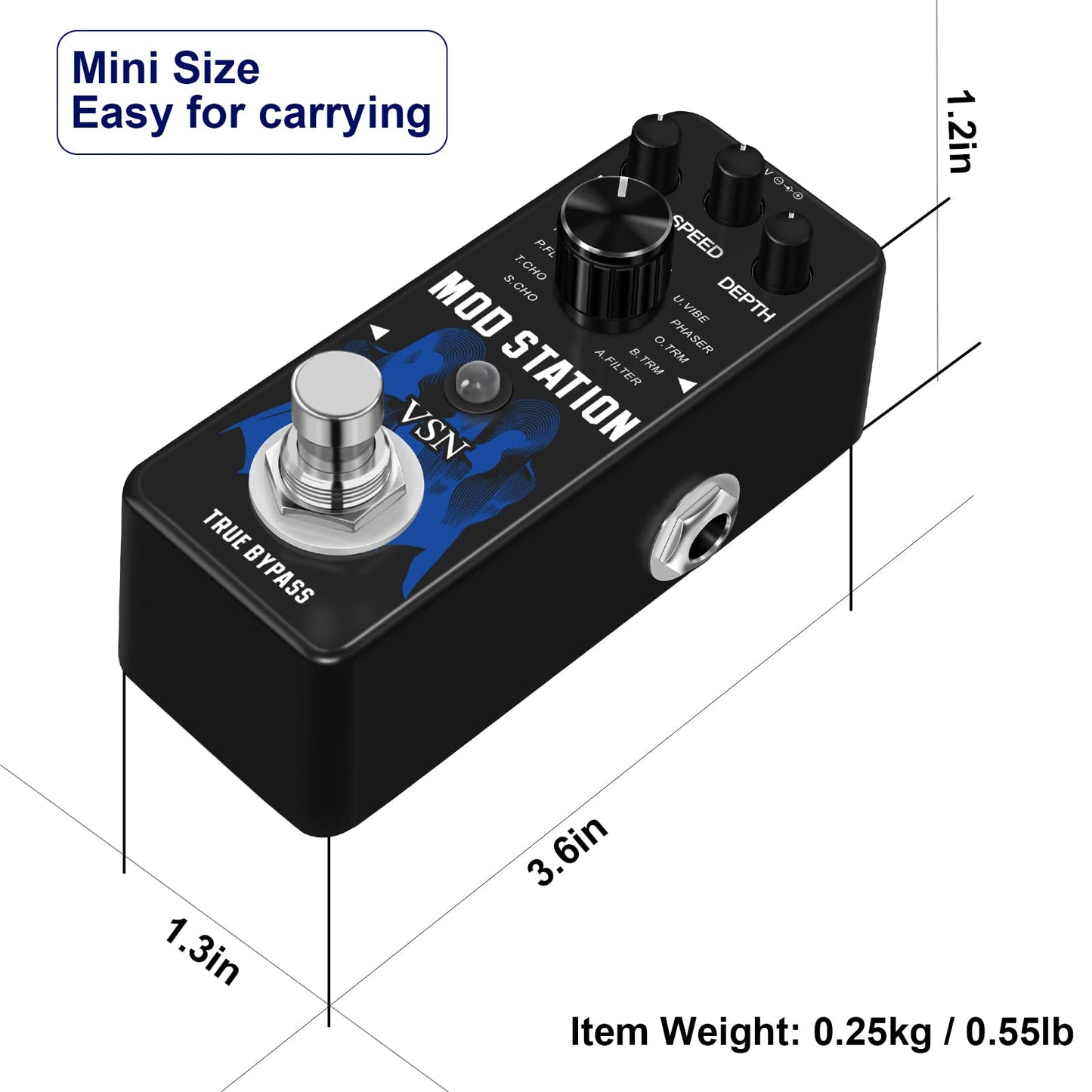 VSN Modulation Pedal for Electric Guitar Pedal Boards, 11 Effects Chorus Phaser Flanger Tremolo Vibroat Filter,11 Modulation Modes, True Bypass