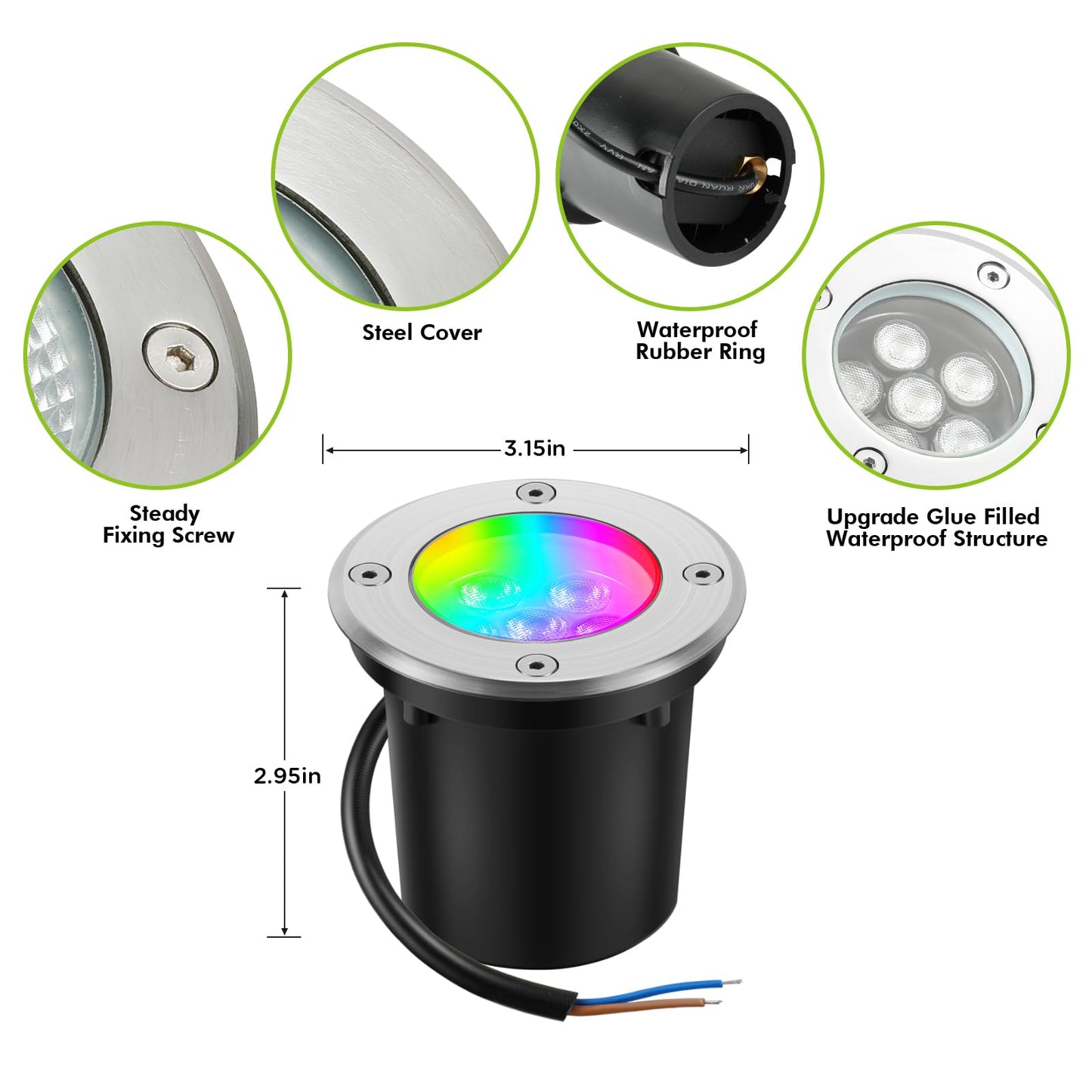 Junview Low Voltage Landscape Lights 10W RGBW Warm White LED Well Landscape Lighting with Remote IP67 Waterproof Outdoor 12V-24V Pathway Deck Ground Garden RGB Well Lights 4Pack