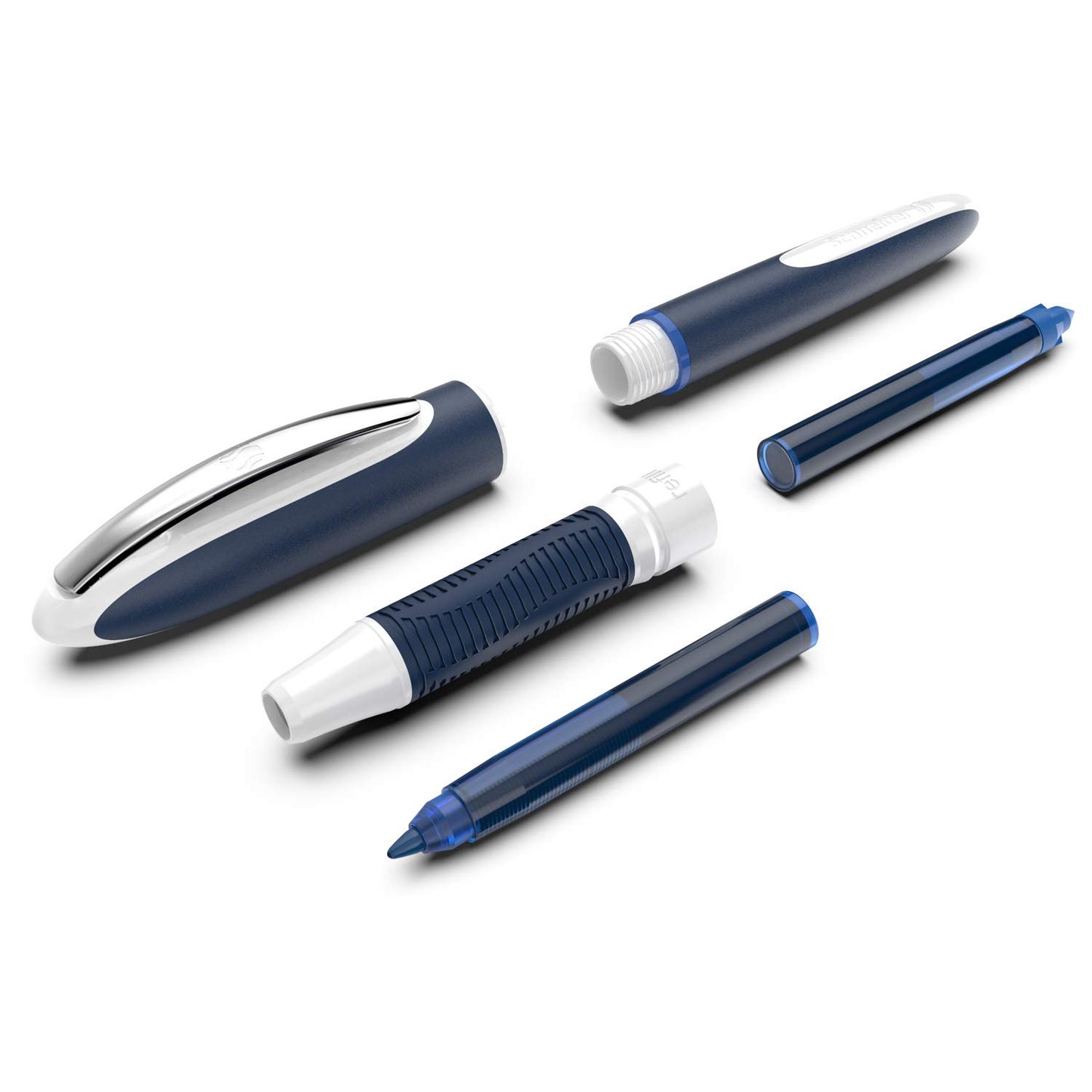 Schneider One Change Rollerball Pen, Refillable, 0.6 mm Ultra-Smooth Tip, Blue/White Barrel, Blue Ink, Box of 5 Pens (183703)