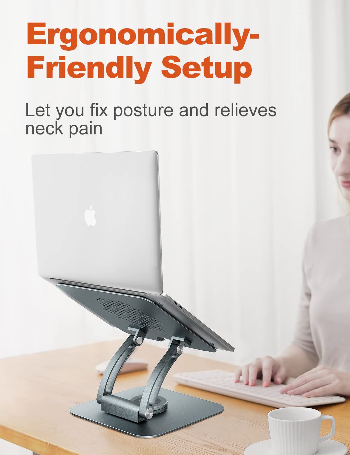 Tounee Swivel Laptop Stand for Desk, Ergonomic Laptop Holder with 360° Rotating Base, Adjustable Computer Stand Laptop Riser Compatible with Air, Pro, All Laptop 10-16"-Gray