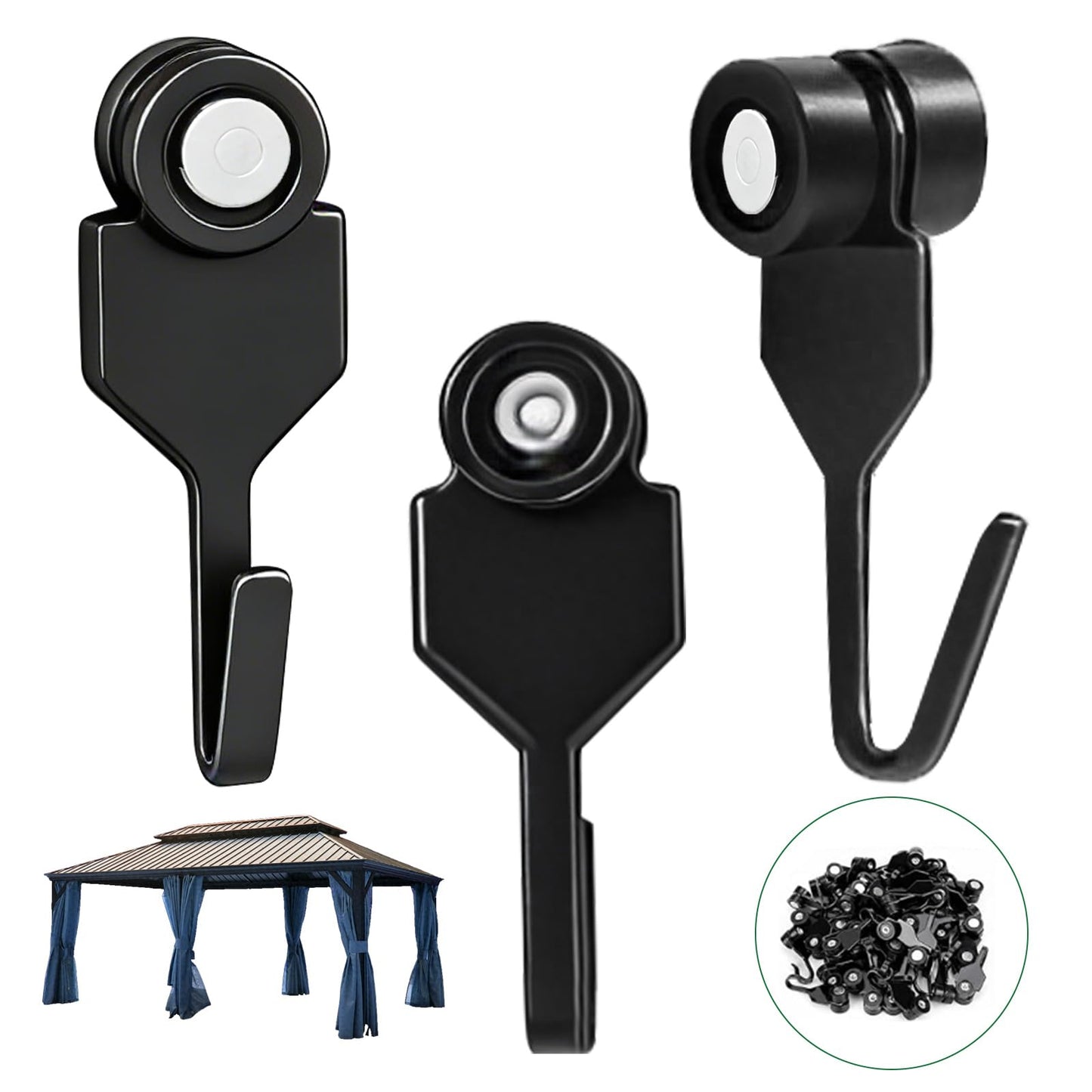 HGroCA Gazebo Curtain Hooks, Metal 36Pcs Steel Track-Hooks with Wheel Replacement for Canopy Mosquito Net Balcony Awnings