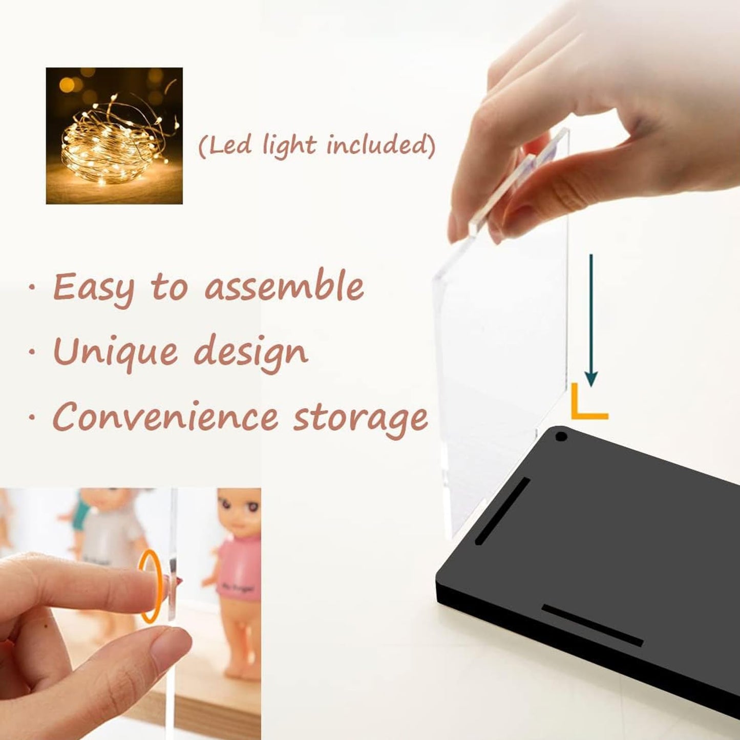 Clear Acrylic Display Case for Mini Funko Pop Figures with Light, 2 Layer Storage Cabinet Shelf Showcase for Toys Mini Figures Collectibles Rock Stone Crystals, Wooden Black Finish 26x12x29cm