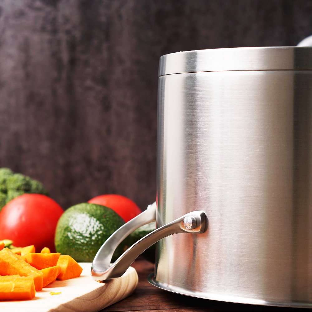 HOMICHEF Large Heavy Ecological Nickel Free Stainless Steel Stock Pot 8qt w/Lid (No Toxic Non Stick Coating, 5.1LBS)