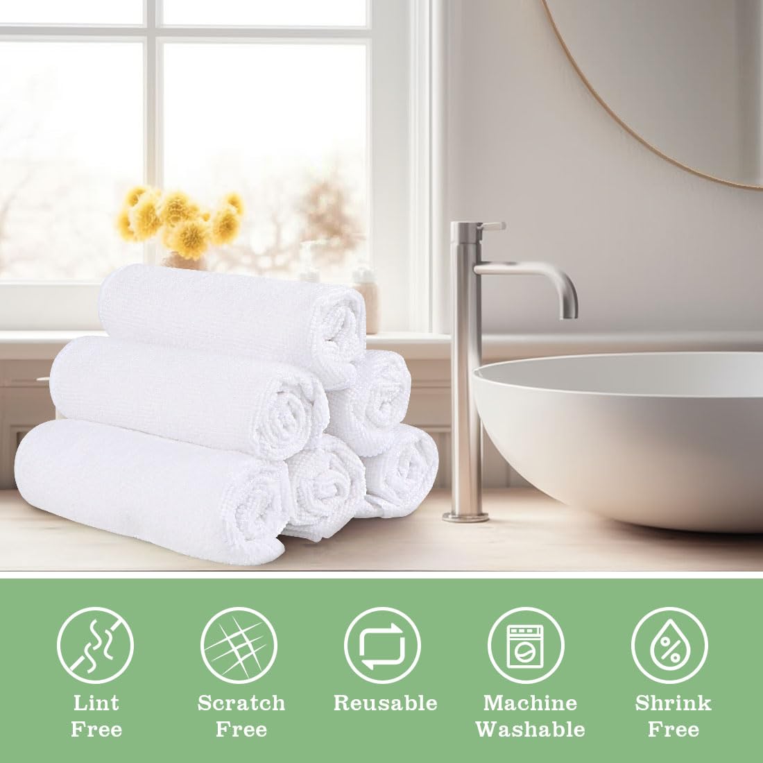 UNIMADE Washcloths Bulk - Face Towels (12" x 12"), Highly Soft Wash Cloths and Hand Towels, Fast Drying Multi-Purpose Microfiber Cleansing Cloths for Bathroom, Hotel, Spa, and Salon - White(100 Pack)