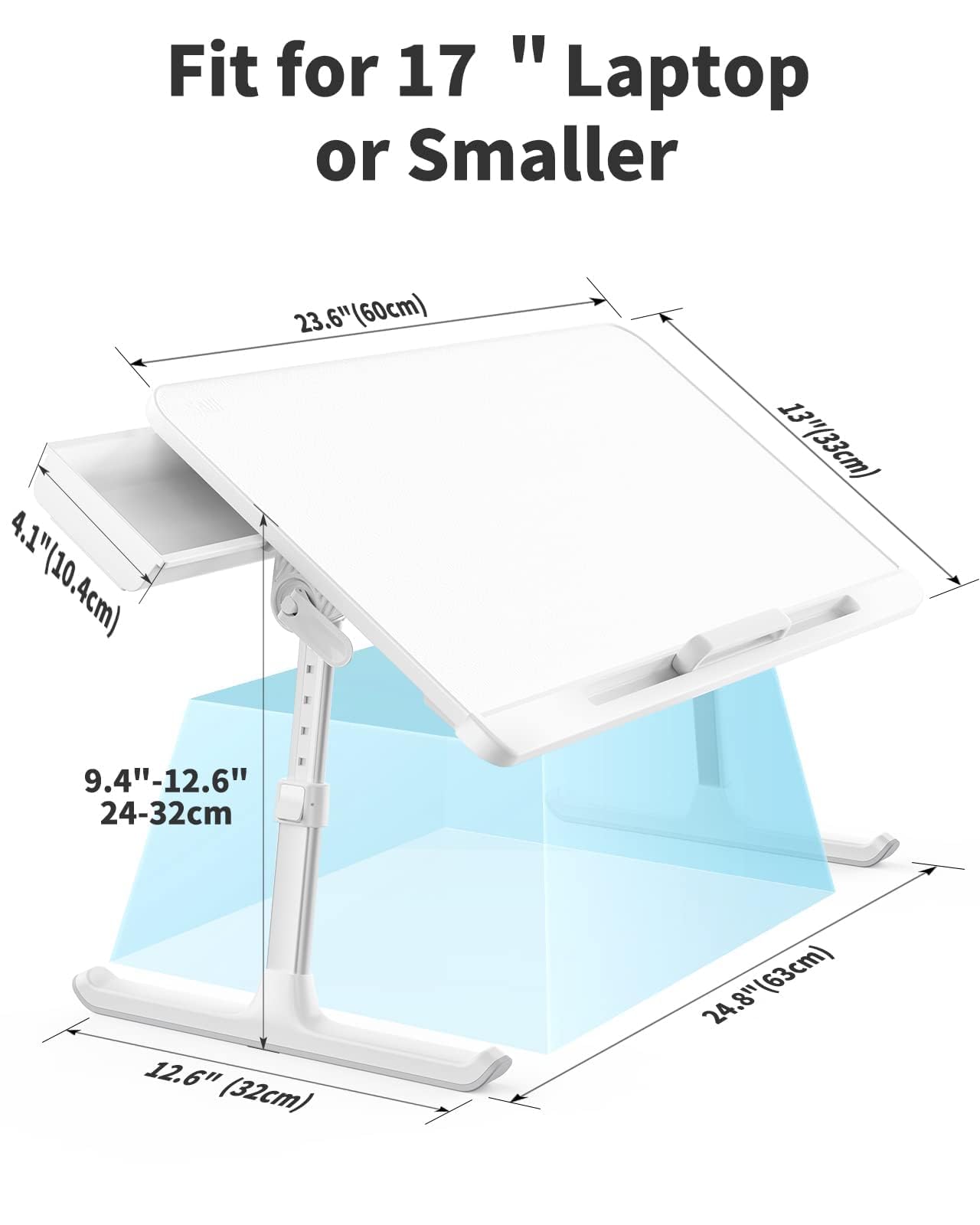 SAIJI Laptop Bed Tray Desk, Portable Table Stand with Storage Drawer, Adjustable PVC Leather, Foldable Laptop Tray for Sofa Couch Floor, 23.6 x 12.6 x 1 Inches(Large, White)