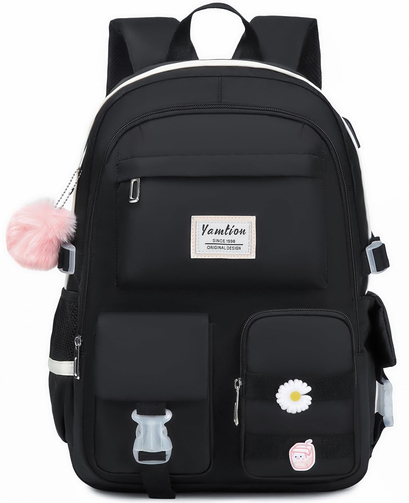 School Backpack for Teen Girls,15.6in Laptop Backpack Kids Bookbag for Middle School College Students,Cute School Bag for Women,Black