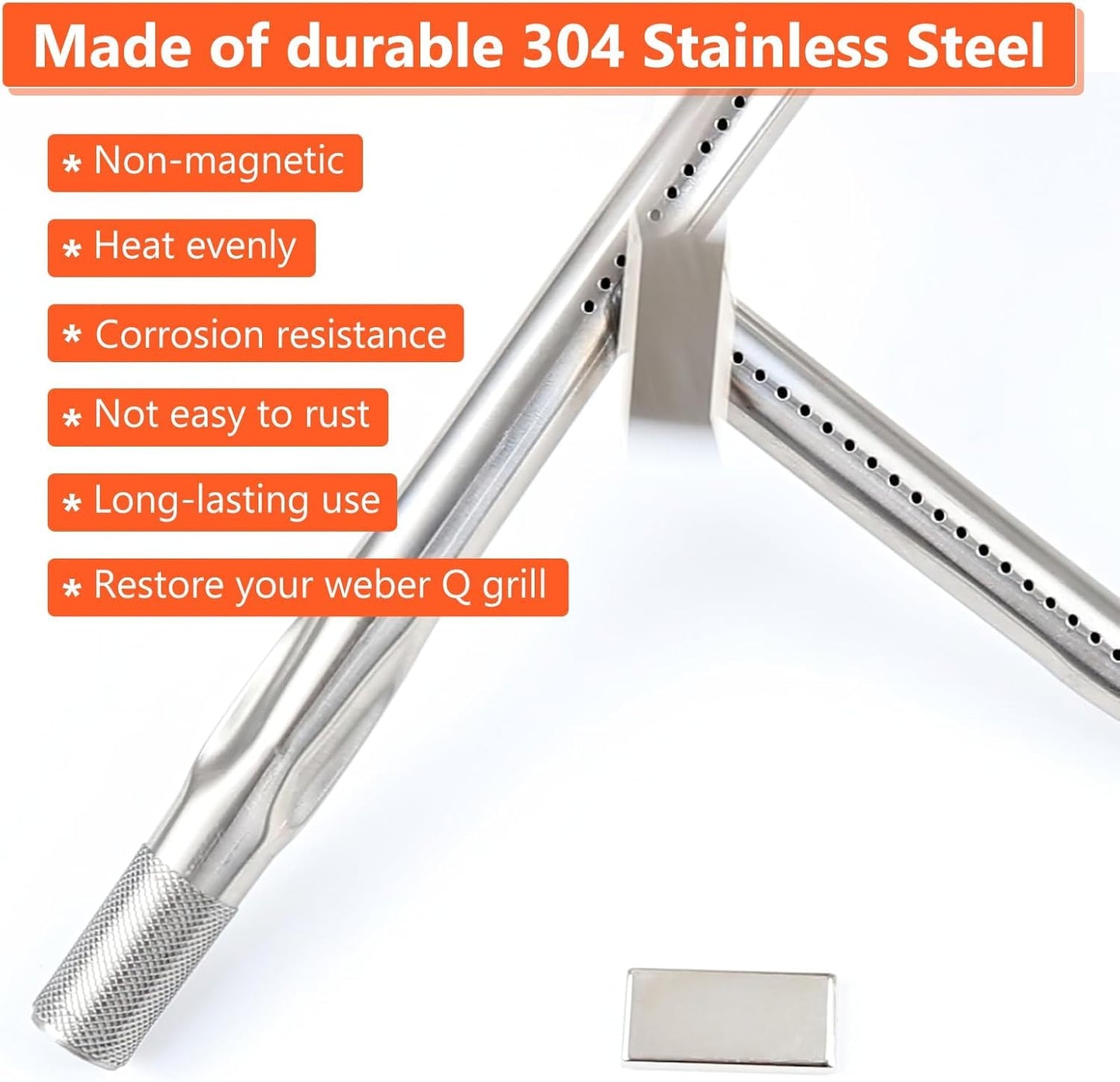 Utheer 65032 Burner Tube for Weber Q300, Q320, Q3000, Q3200 Gas Grills, 304 Stainless Steel Grill Burner Tube Set Replacement for Weber Q300 and Q3000 Series Gas Grills