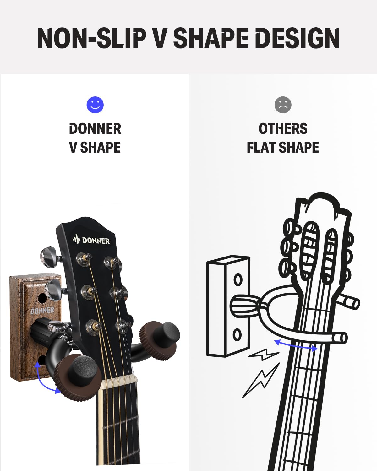 Donner Guitar Wall Mount Hanger 6-Pack, Black Walnut Guitar Wall Holder for Acoustic Electric Guitars, Bass, Ukulele, Violin, Mandolin, Banjo and String Instruments