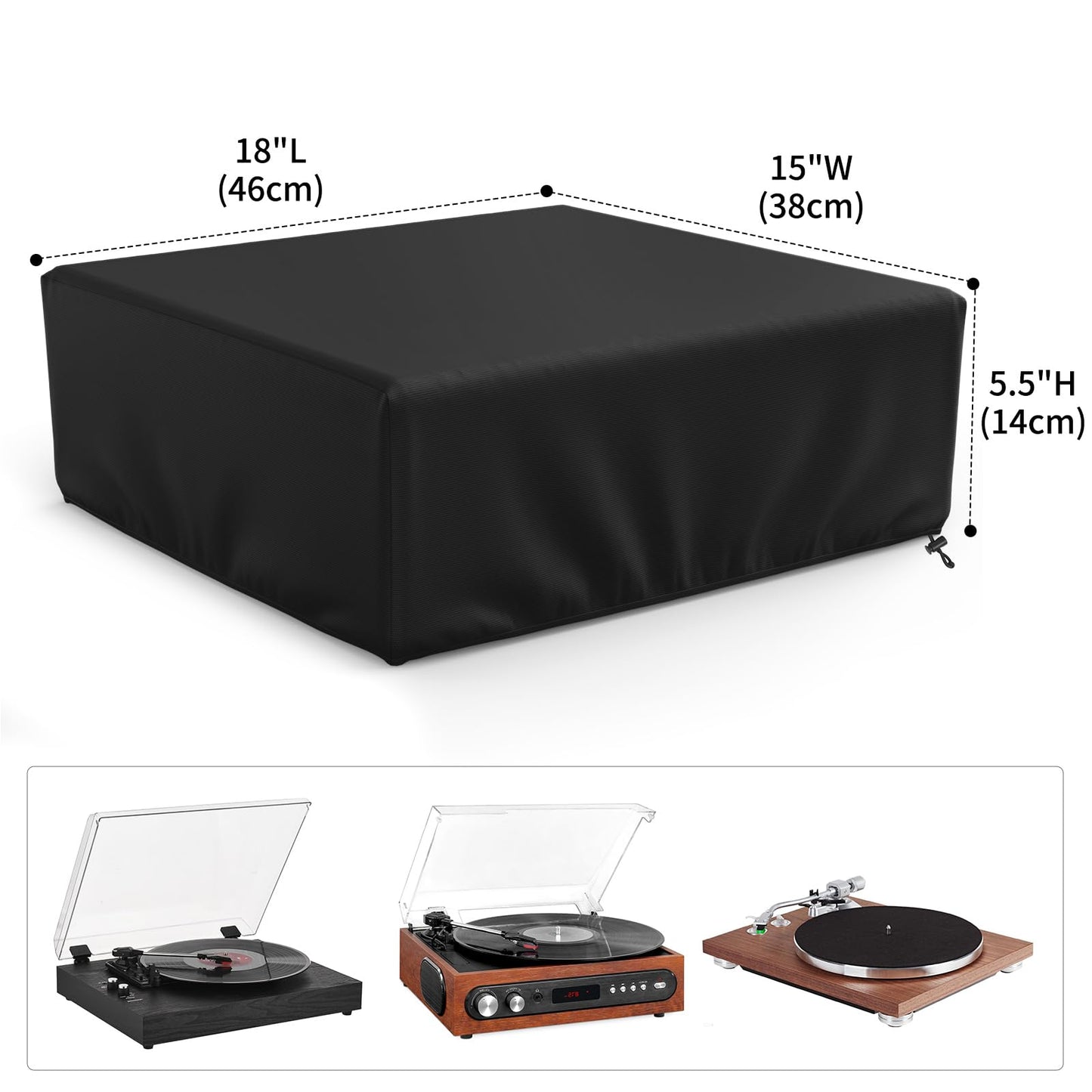 MUTUSHI Record Player Turntable Cover Turntable Dust Cover Suitable for Universal Record Players 18"L x 15"W x 5.5"H Black