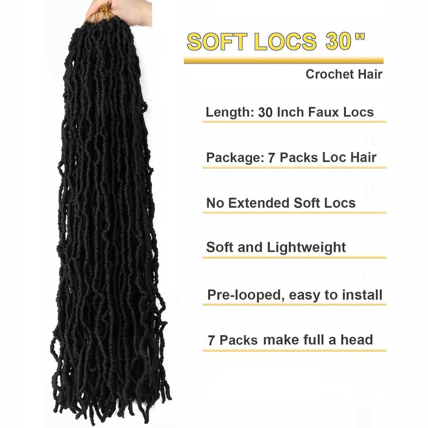 7 Packs Faux Locs Crochet Hair 30 Inch Soft Locs for Distressed Locs Butterfly Locs Crochet Hair for Women (30 Inch(Pack of 7) 1#)