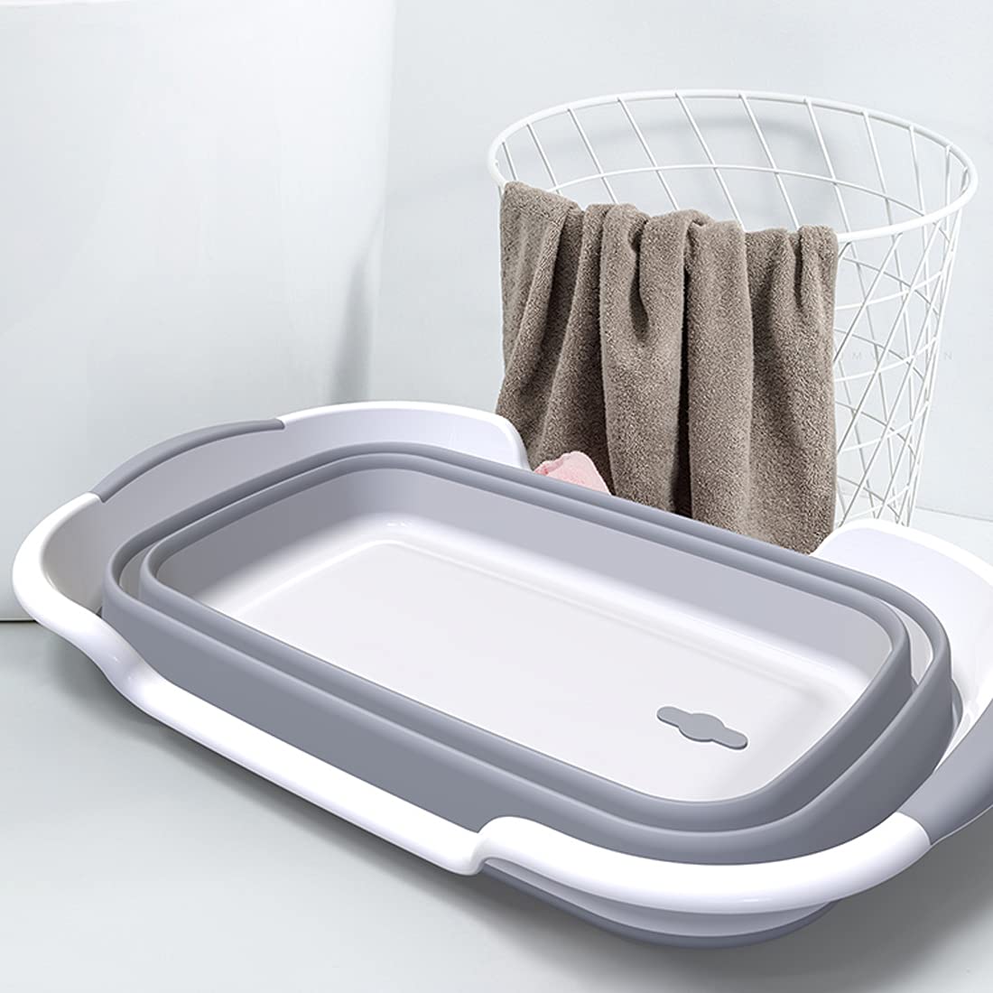 ddLUCK Multi-Functional Collapsible Dog Bathtub with Drainage Hole, Portable Foldable Small Pets Bathtub, Washing Tub Bathing Tub for Puppy Small Dogs Cats (Gray)