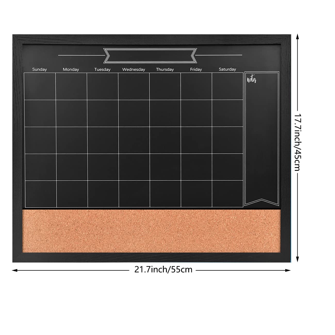 Umtiti Chalkboard Calendar and Bulletin Combo Board. Black Solid Wood Frame，Magnetic Chalkboard.Perfect for Office, Home School Message Board，BK-4555-CA