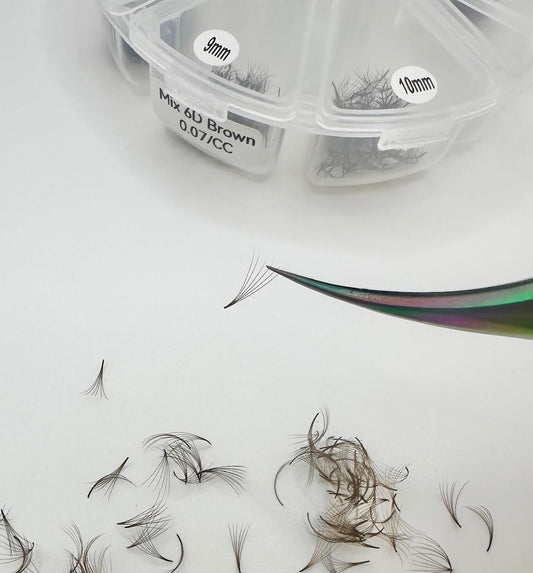 1200 Fans - 6D Premade Volume Fans - Mix 8 sizes in 1 From 9-16mm - Pinneacle Premade Volume Fans For Professional Eyelash Extension - Lash Extension Accessories, lash tools (Brown - CC)