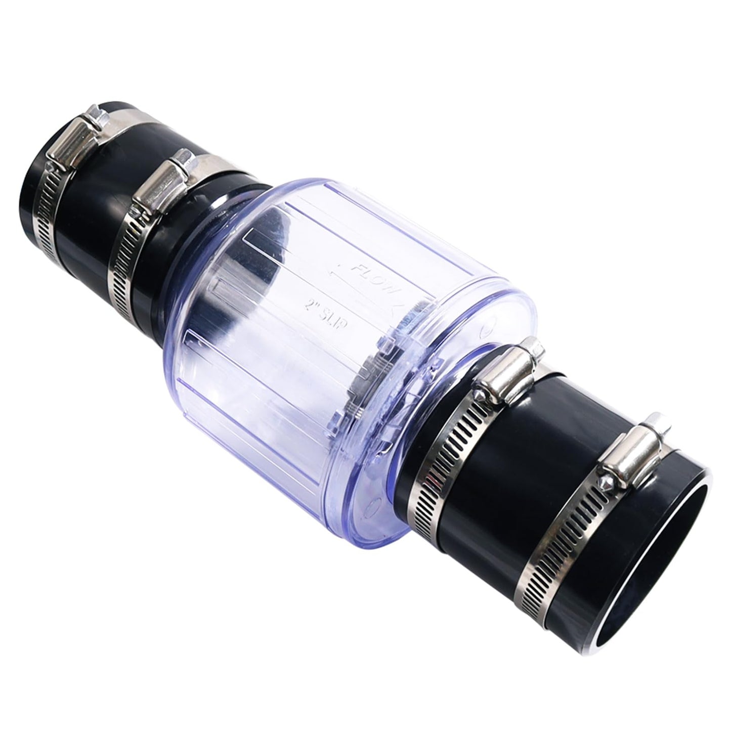 VIKKSAER 7-1/4" Gap in 2-Inch Schedule 40 PVC, 2-Inch Check Valve, Silent Sewage or Sump Pump Check Valve, Stainless Clamps Fit for Bedrooms Basements